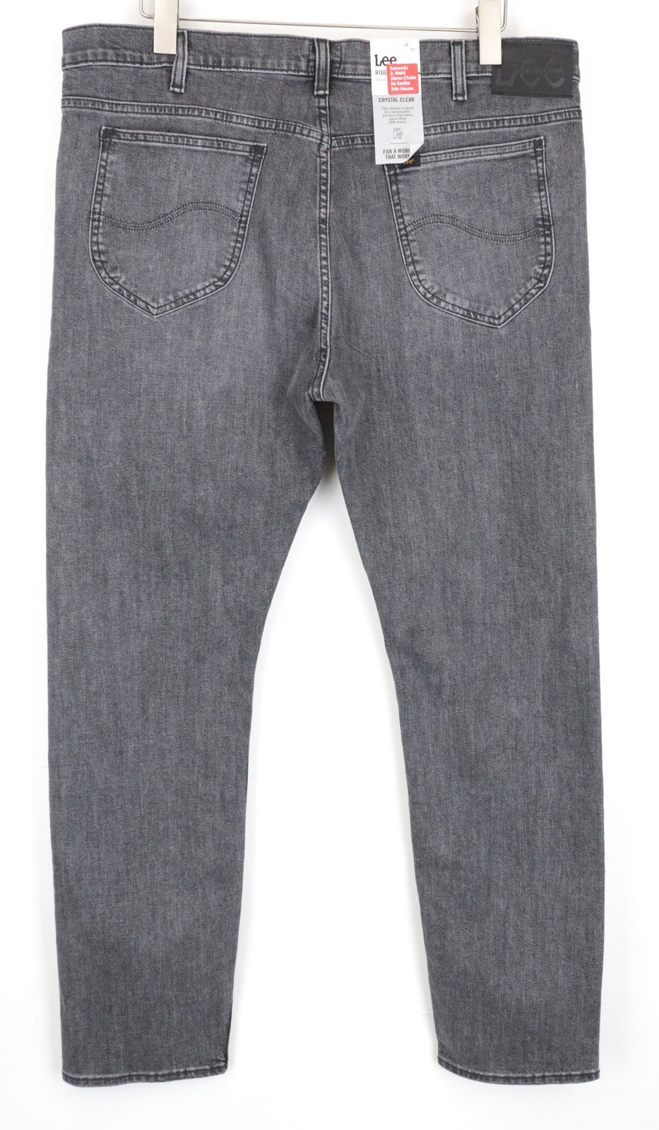 LEE Rider vyriški džinsai W38/L32 Slim Fit pilki medvilniniai skalbto tampraus džinso audiniai 