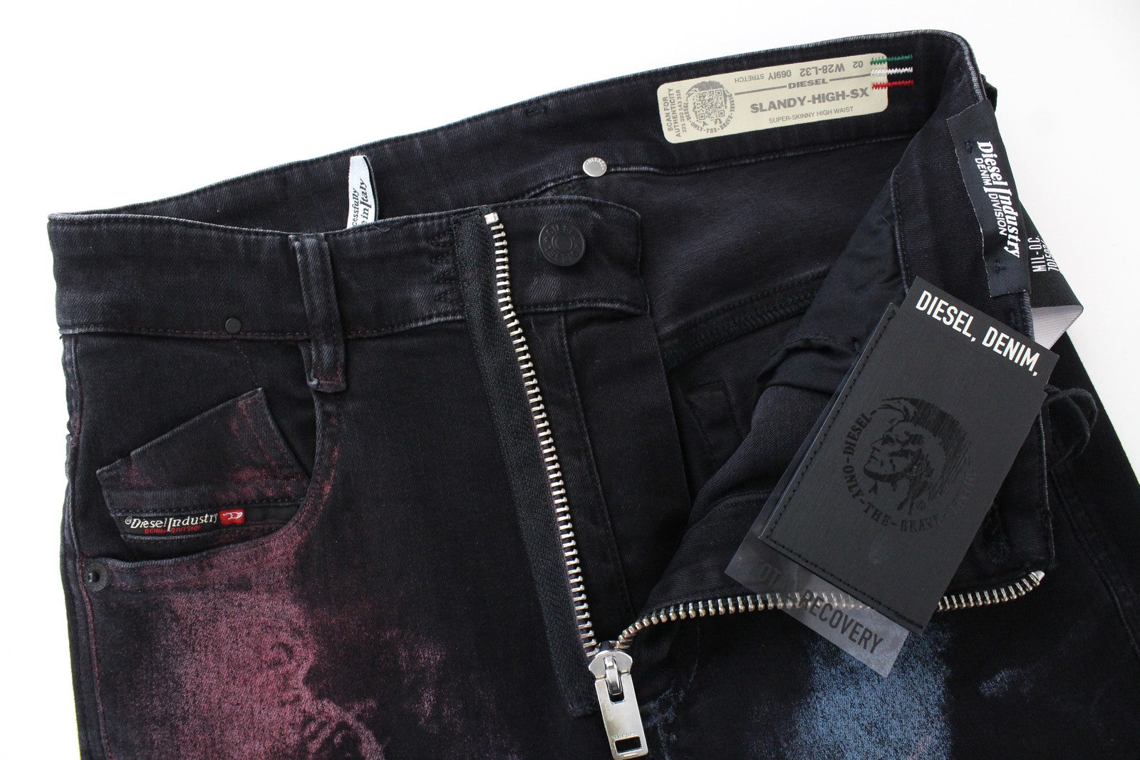 DIESEL Slandy-High-SX 069IY Women's W28/L32 Skinny Navy Red Blue Wash