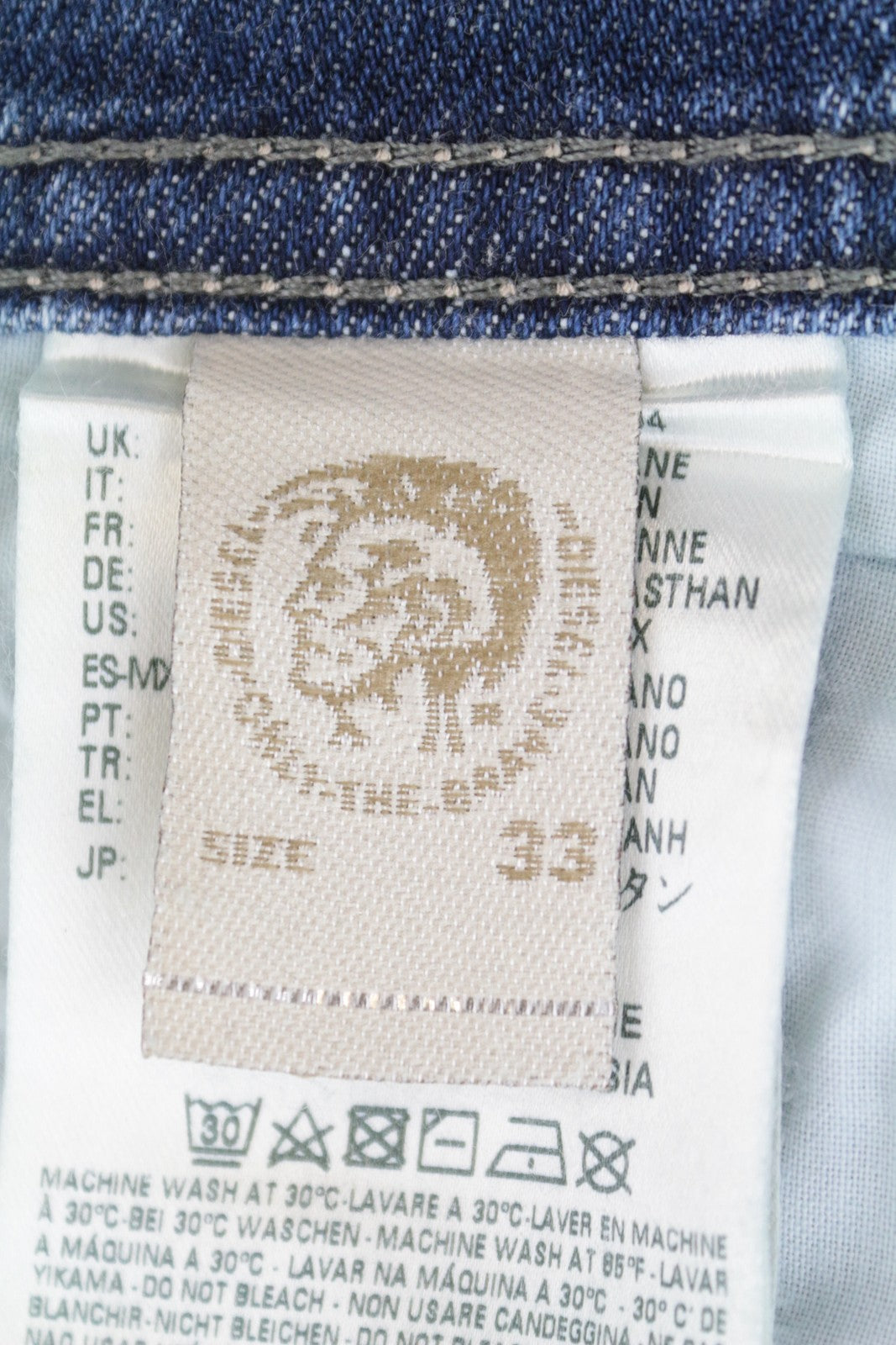 DIESEL Tepphar 0842H vyriški džinsai W33/L32 Slim Carrot Fit mėlyni tamprūs medvilniniai džinsai 