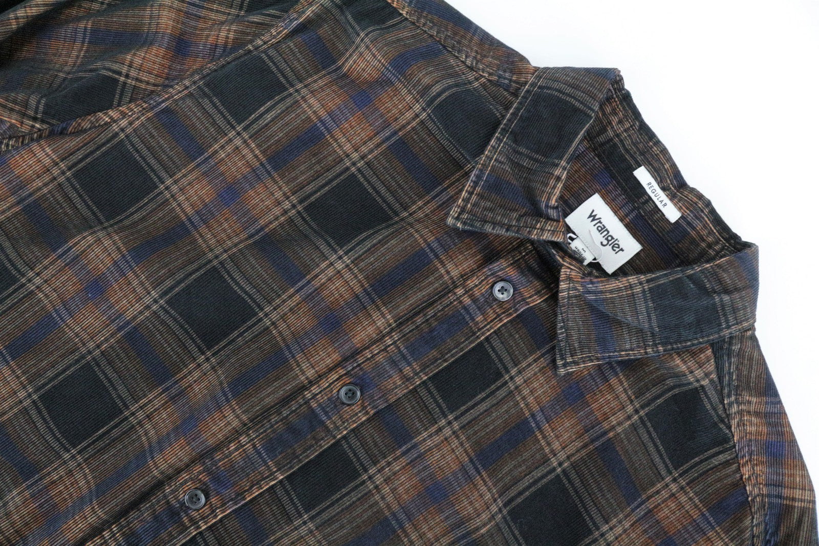 WRANGLER vyriški marškinėliai M rudi, tamsiai mėlyni, languoti, velveto, ilgomis rankovėmis, medvilniniai