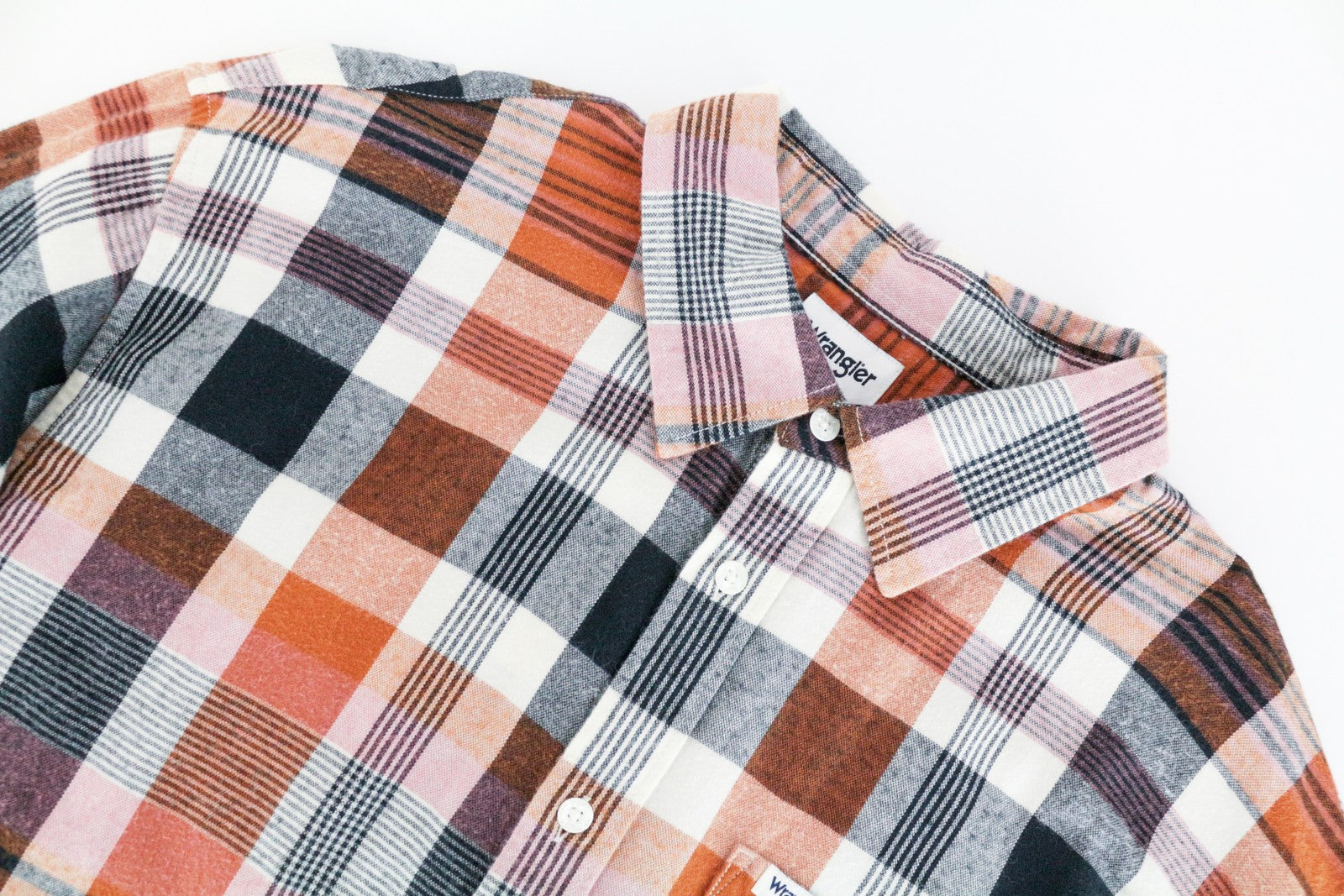 WRANGLER vyriški marškinėliai M oranžiniai medvilniniai languoti ilgomis rankovėmis su sagomis flanelėje