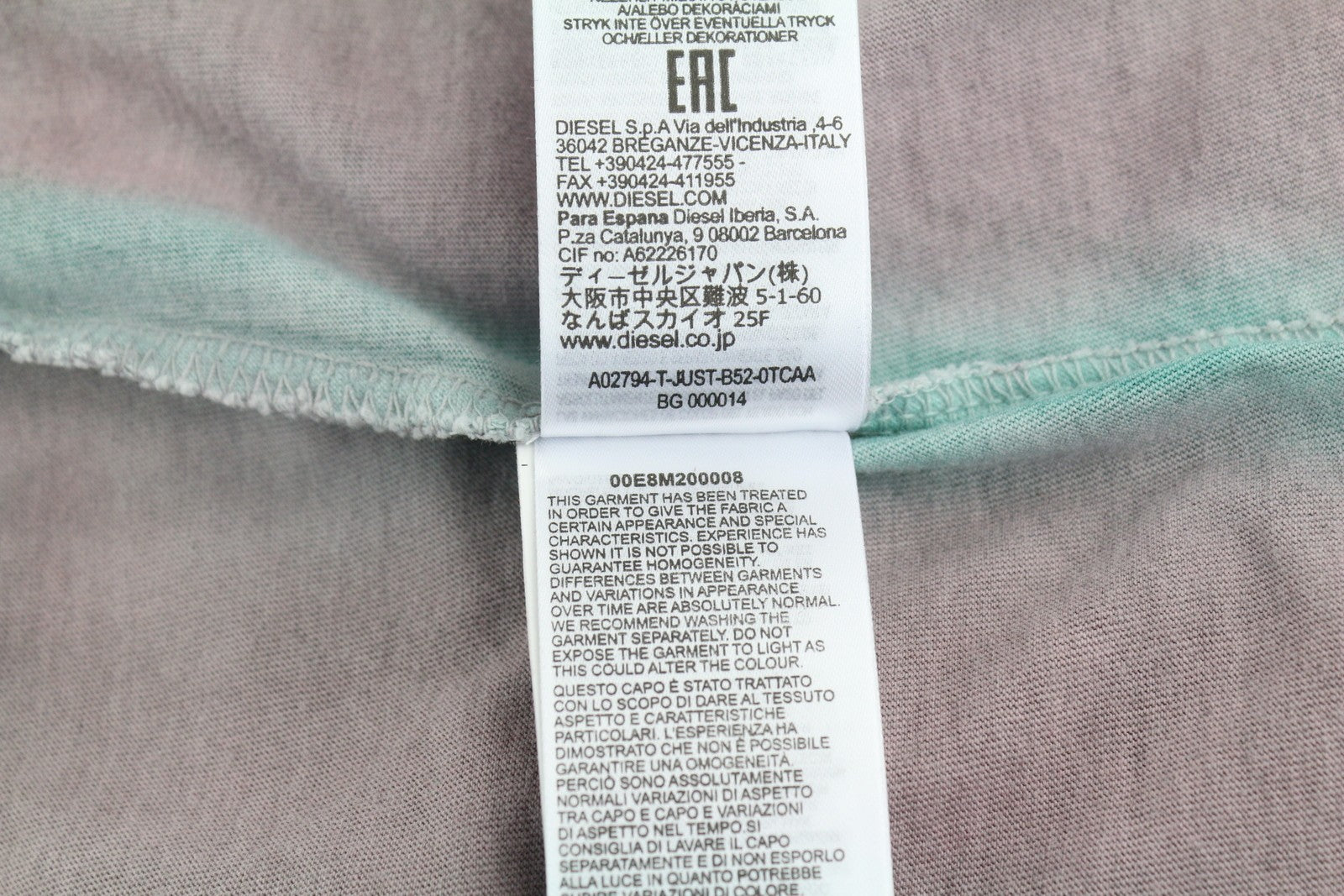 DIESEL T-Just-B52 Men T-Shirt S Short Sleeve Acid Wash Effect Crew Neck RRP€125