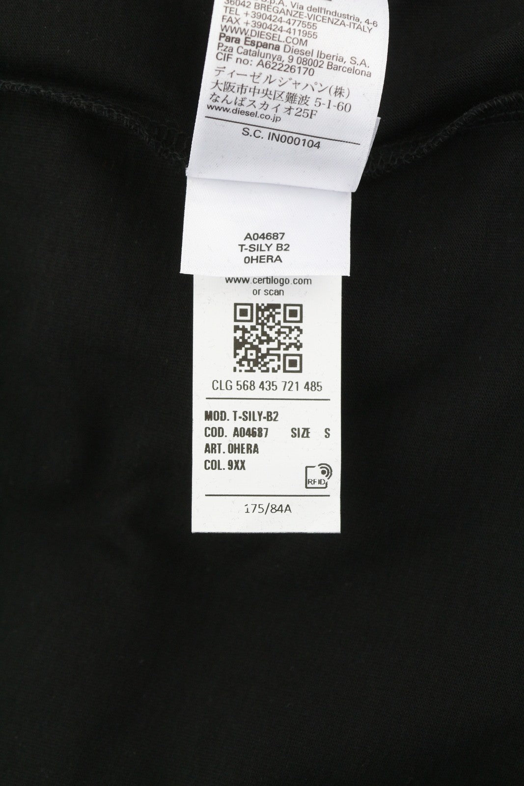 DIESEL T-Sily-B2 vyriški marškinėliai S juodi trikotažiniai tamprūs apvalios apykaklės trumpomis rankovėmis