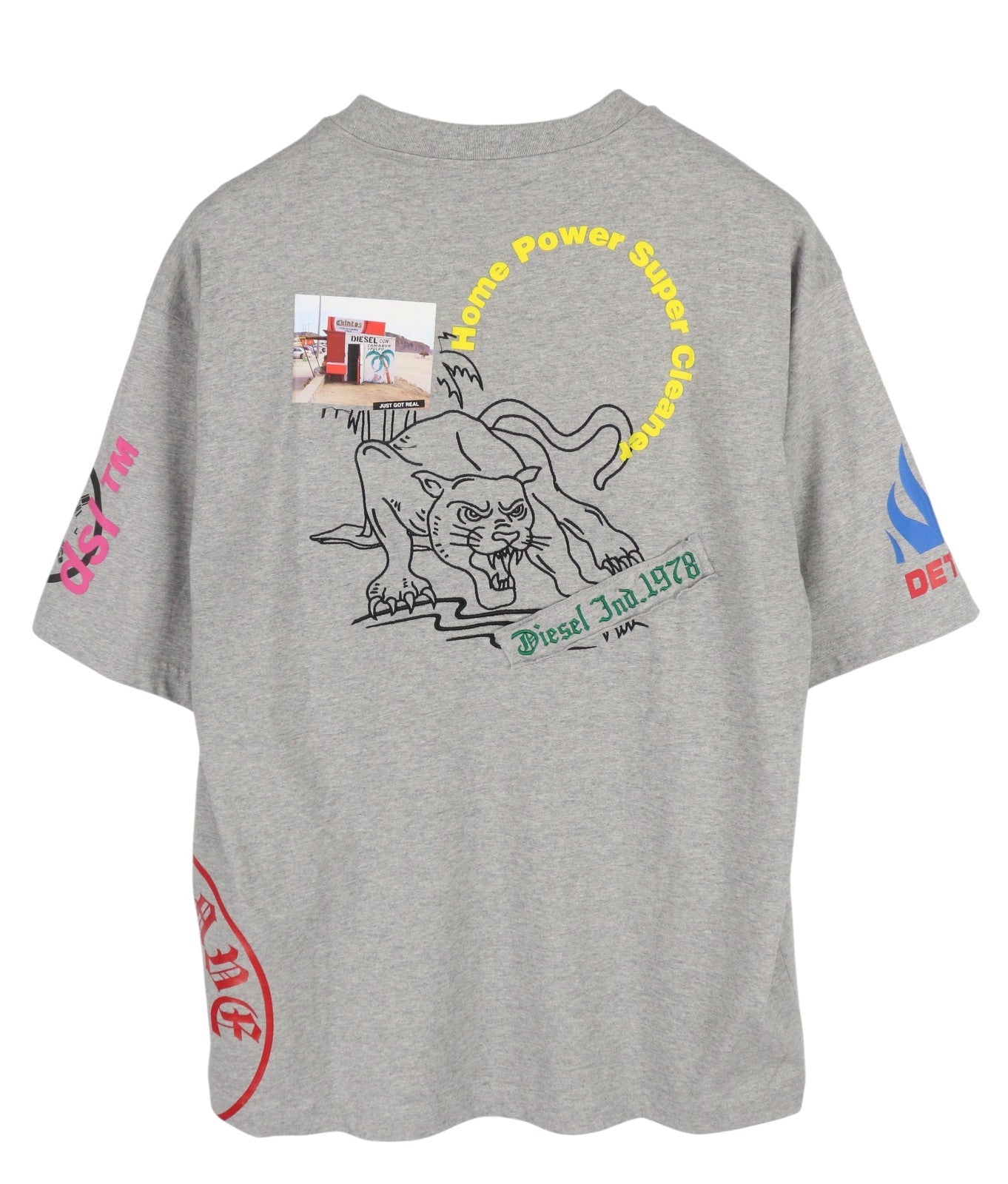 DIESEL T-Balm-B2 vyriški marškinėliai S dydžio pilki melanžo spalvos, dideli raštuoti, rekomenduojama kaina – 125 € 