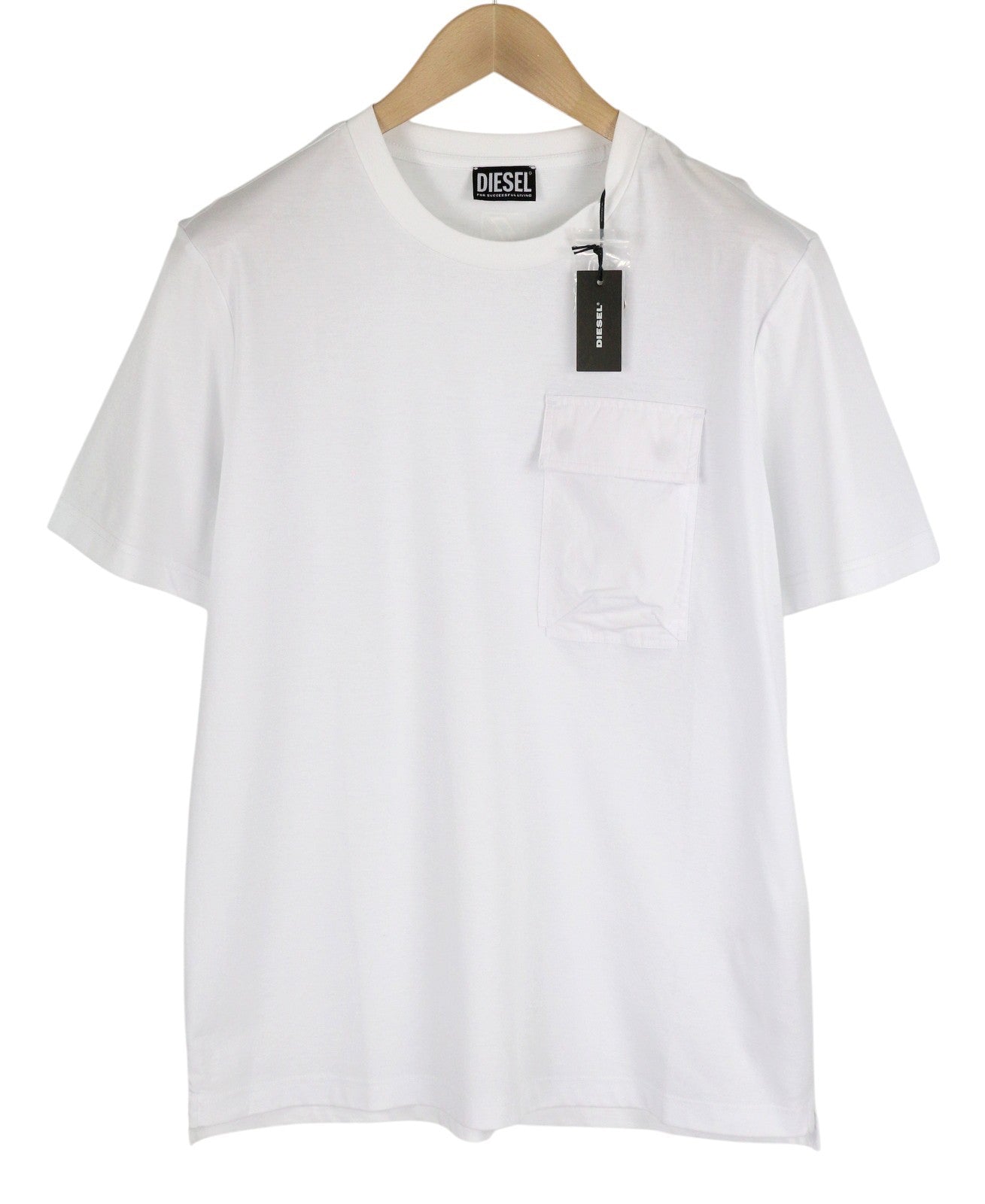 DIESEL T-Haim vyriški marškinėliai M, balti, trikotažiniai, su užtiestomis kišenėmis, apvalia kaklo iškirpte, trumpomis rankovėmis. 