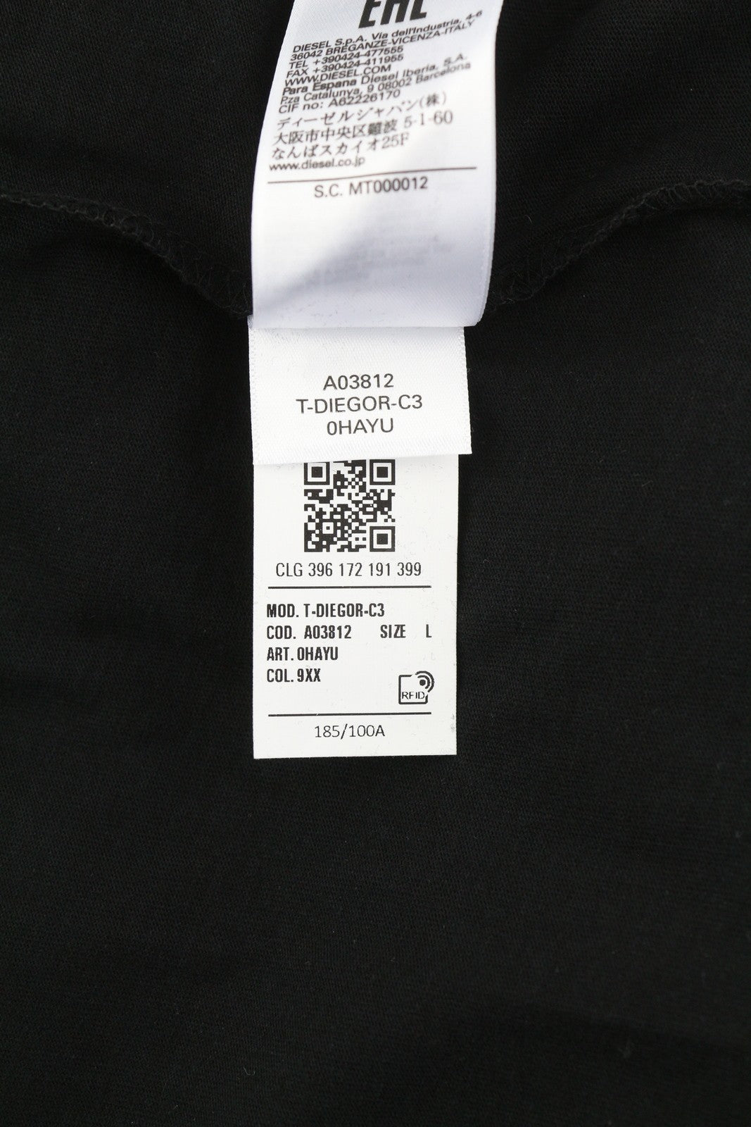 DIESEL T-Diegor-C3 vyriški marškinėliai L, juodi, tamprūs, apvalios iškirptės, trumpomis rankovėmis. 