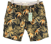 SCOTCH & SODA Men Shorts W28 Chino Dark Leafs Patterned Zip Fly Logo Casual