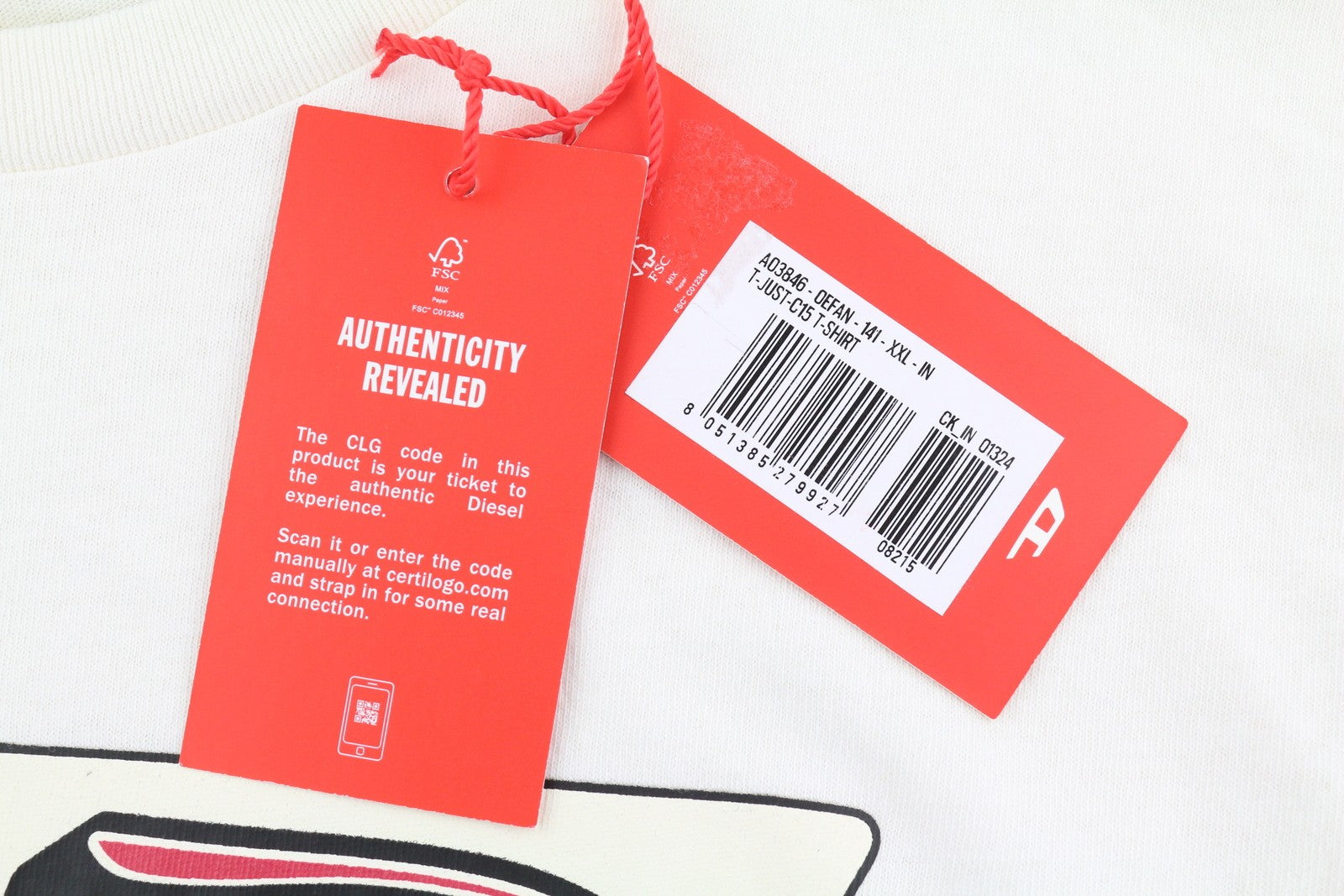 DIESEL T-Just-C15 vyriški marškinėliai, 2XL, balti, tamprūs, apvalios iškirptės, trumpomis rankovėmis. 