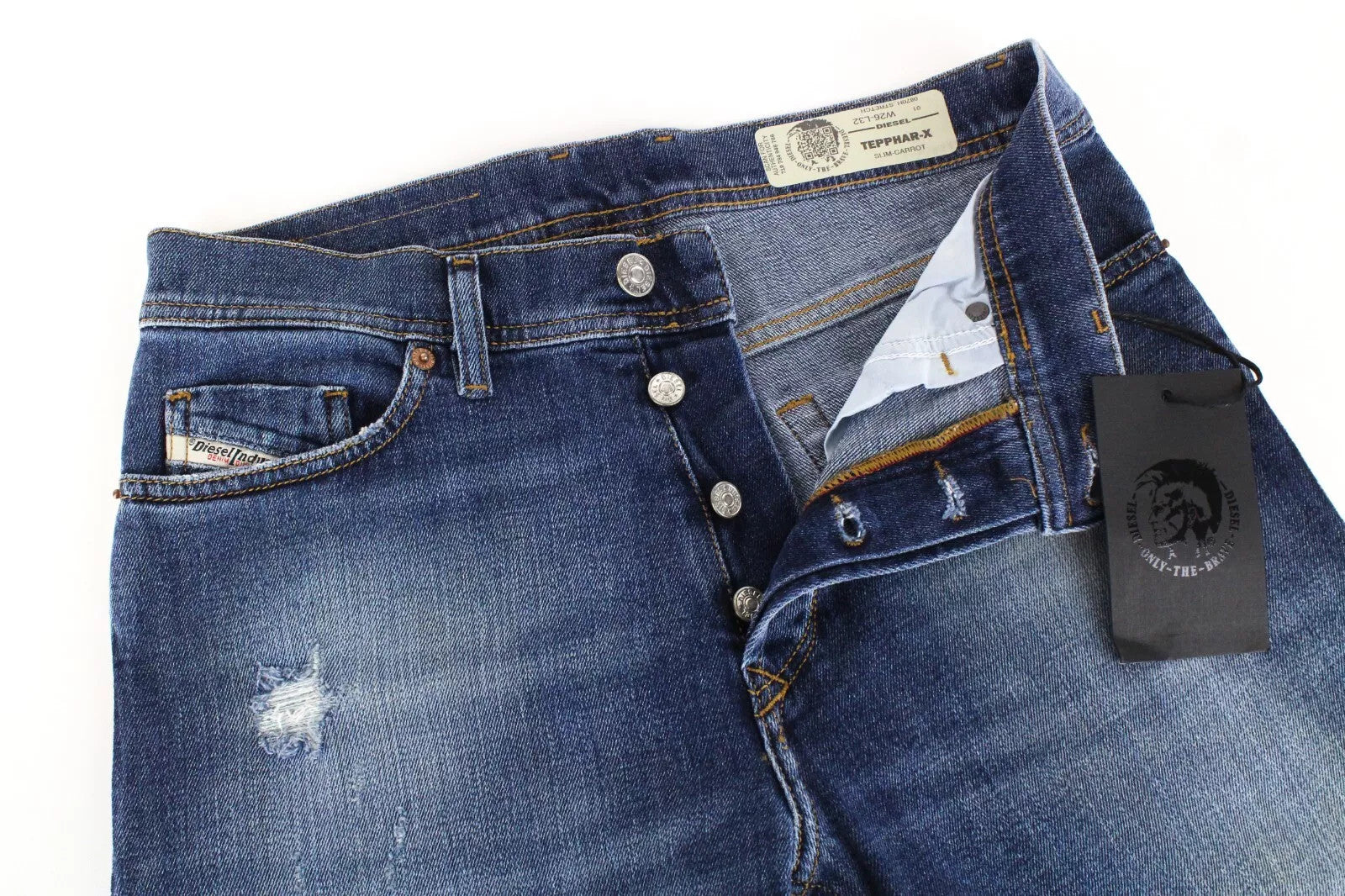 DIESEL Tepphar-X 0870H vyriški džinsai W29/L32 Slim morkų mėlynos spalvos, tamprūs, skalbti 