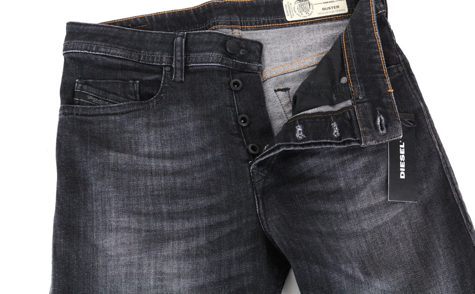 DIESEL Buster 087AM vyriški džinsai W29/L32 Slim Tapered Fit, tamprūs, tamsiai pilki 