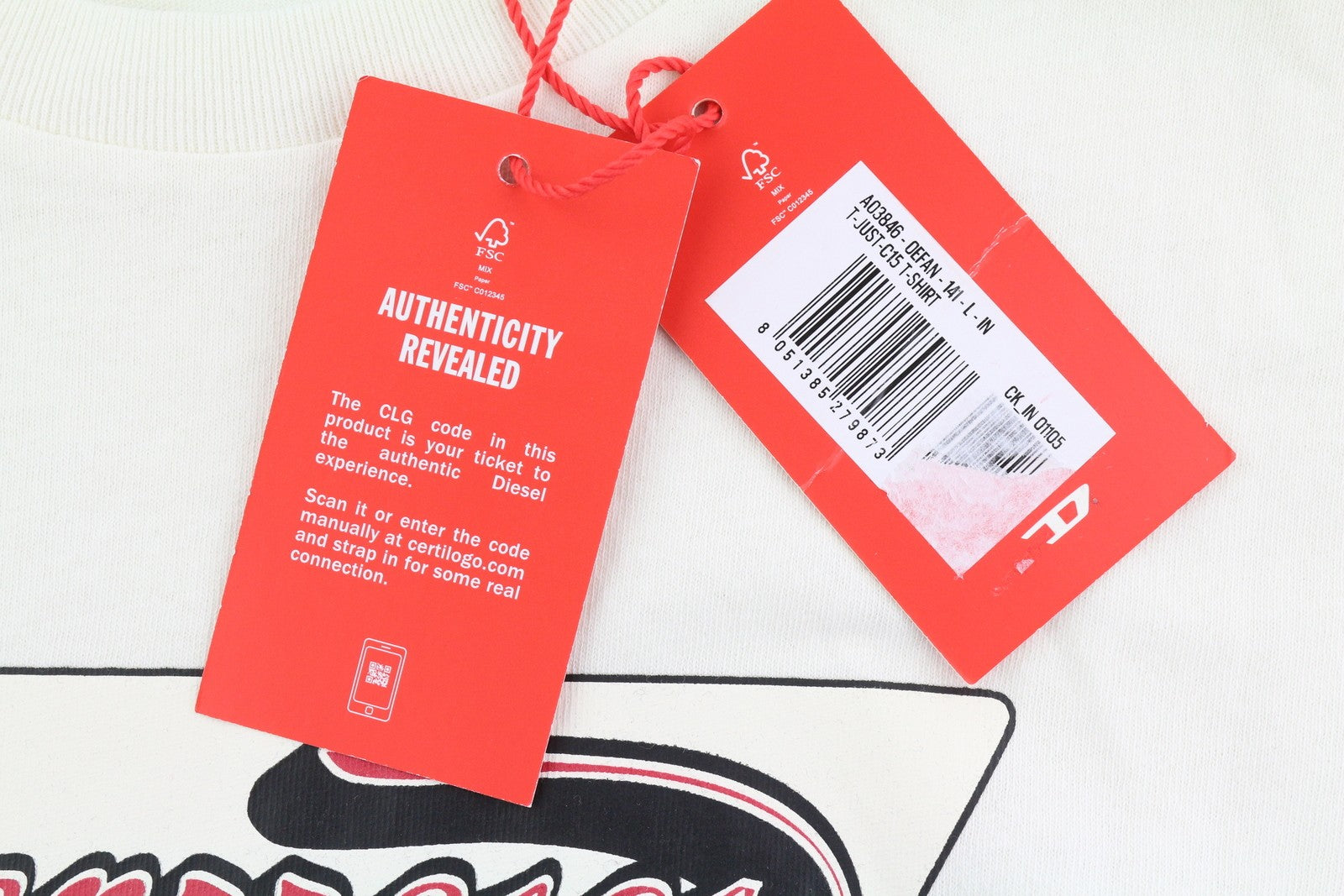 DIESEL T-Just-C15 vyriški marškinėliai L, balti, tamprūs, apvalios iškirptės, trumpomis rankovėmis 