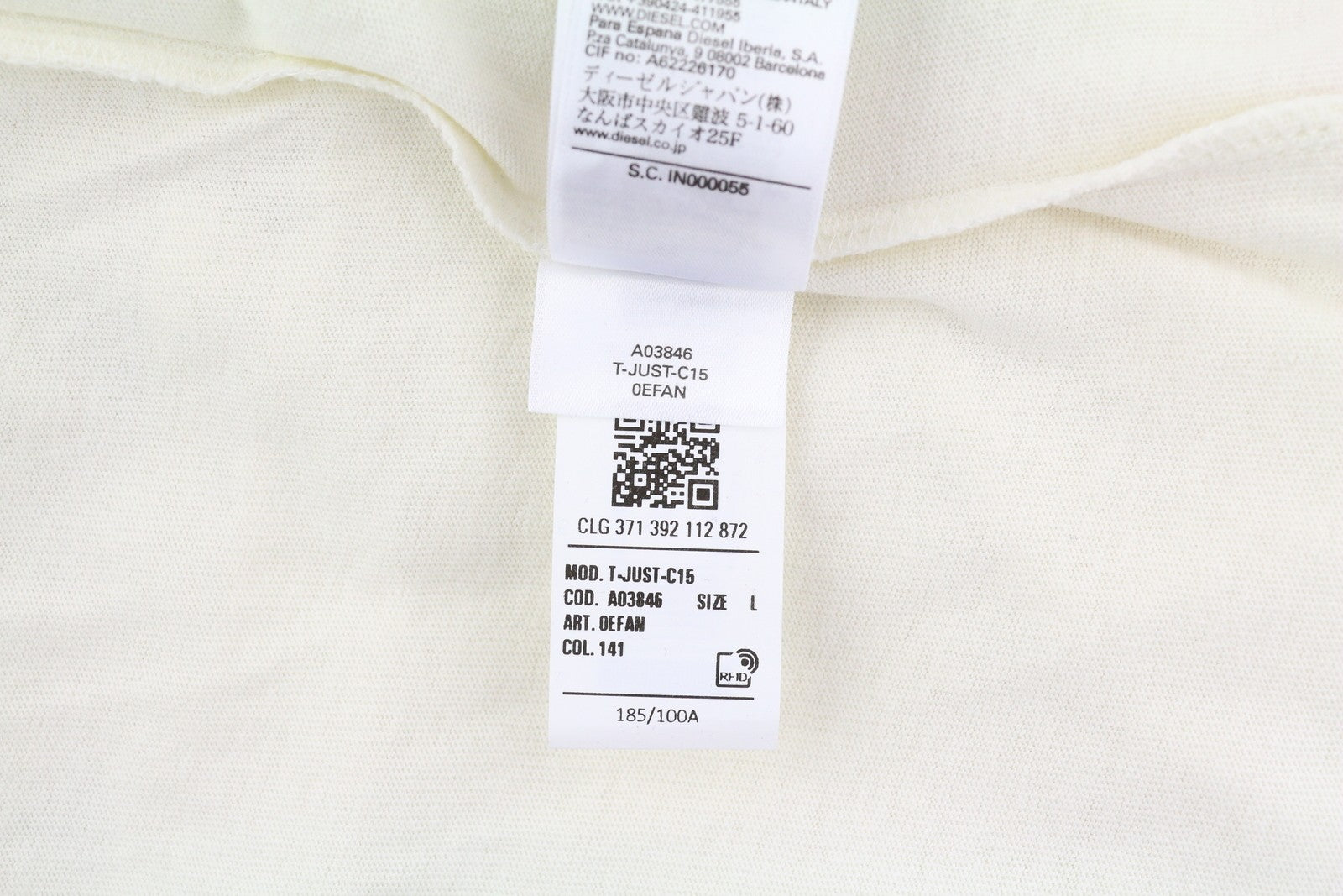 DIESEL T-Just-C15 vyriški marškinėliai L, balti, tamprūs, apvalios iškirptės, trumpomis rankovėmis 