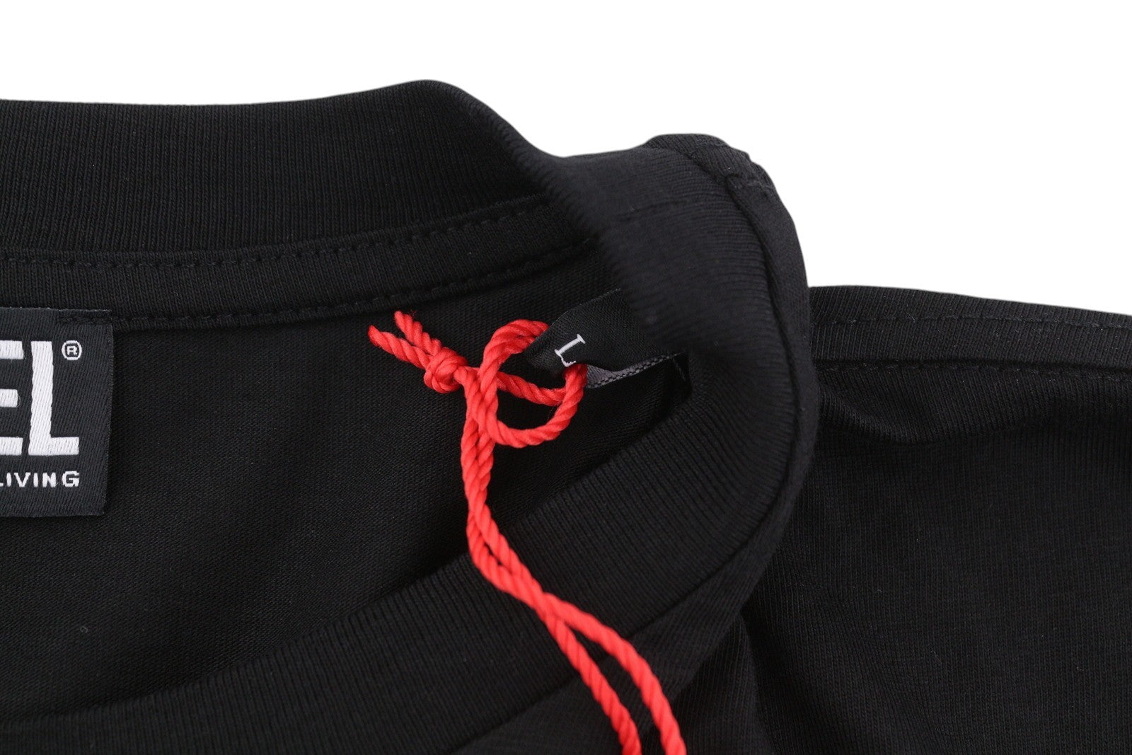 DIESEL T-Just-Small-New D Logo vyriški marškinėliai, L dydžio, juodi, rūšiuotos rankovės, trikotažo logotipas priekyje 