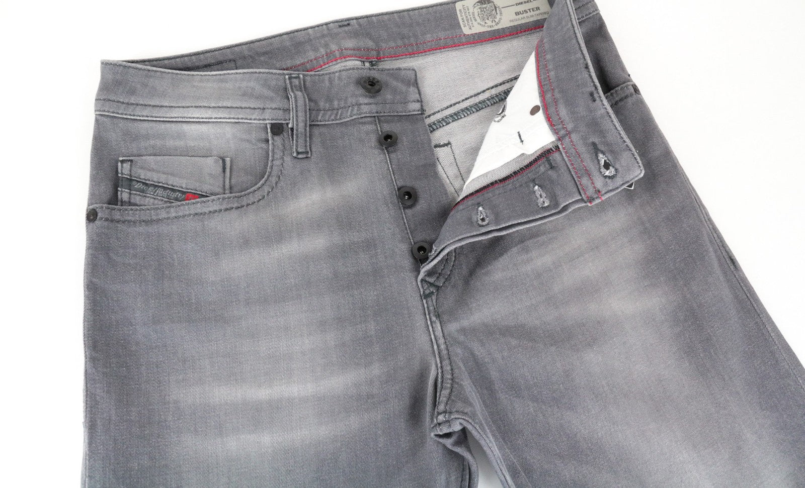 DIESEL Buster 084HP Men's Jeans W30/L32 Button-Fly Washed Slim Tapered Denim