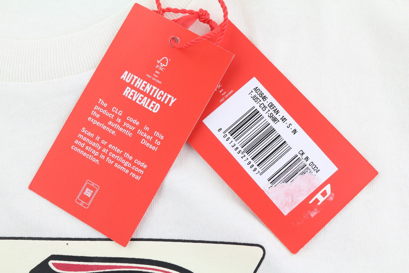 DIESEL T-Just-C15 vyriški marškinėliai S, balti, tamprūs, apvalios iškirptės, trumpomis rankovėmis. 