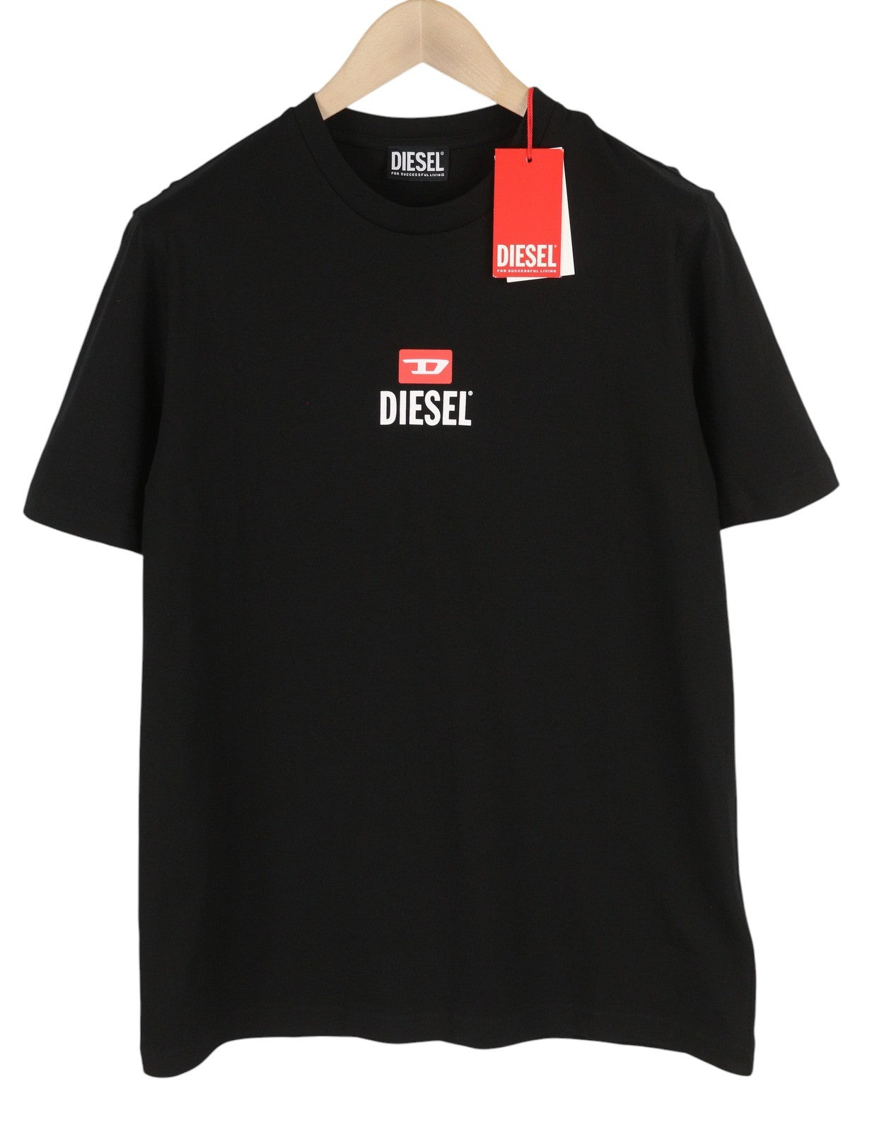 DIESEL T-Just-Small-New D Logo vyriški marškinėliai S juodi rūšiuotos rankovės trikotažo priekis 