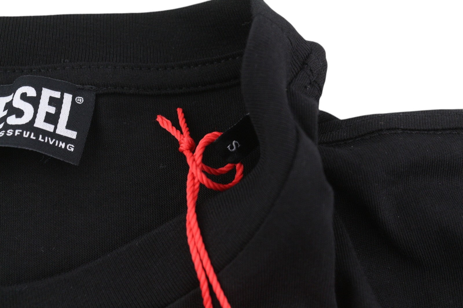 DIESEL T-Just-Small-New D Logo vyriški marškinėliai S juodi rūšiuotos rankovės trikotažo priekis 