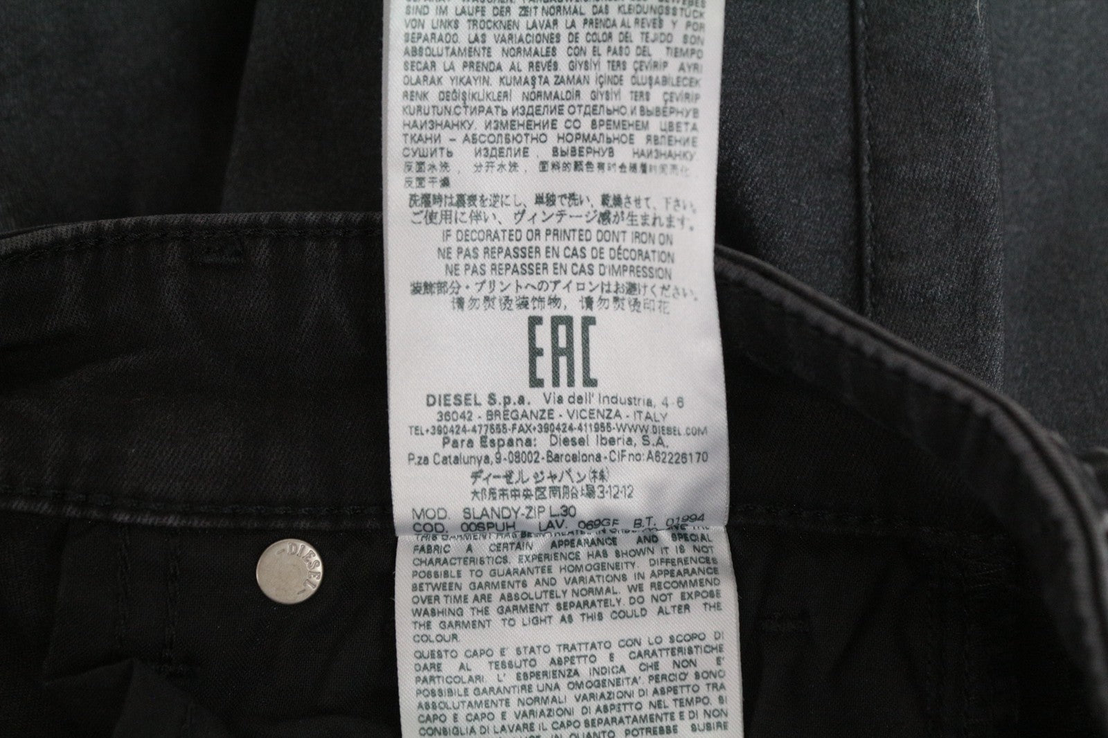 DIESEL Slandy-Zip 069GF Women's Jeans W25/L30 Coated Mid-Rise Skinny Fit Denim