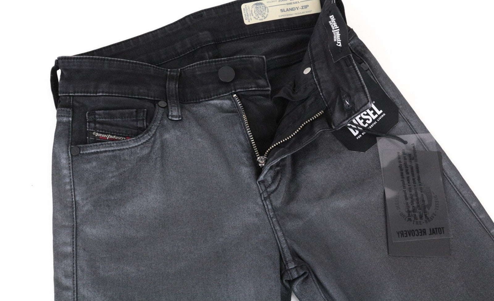 DIESEL Slandy-Zip 069GF Women's Jeans W25/L30 Coated Mid-Rise Skinny Fit Denim