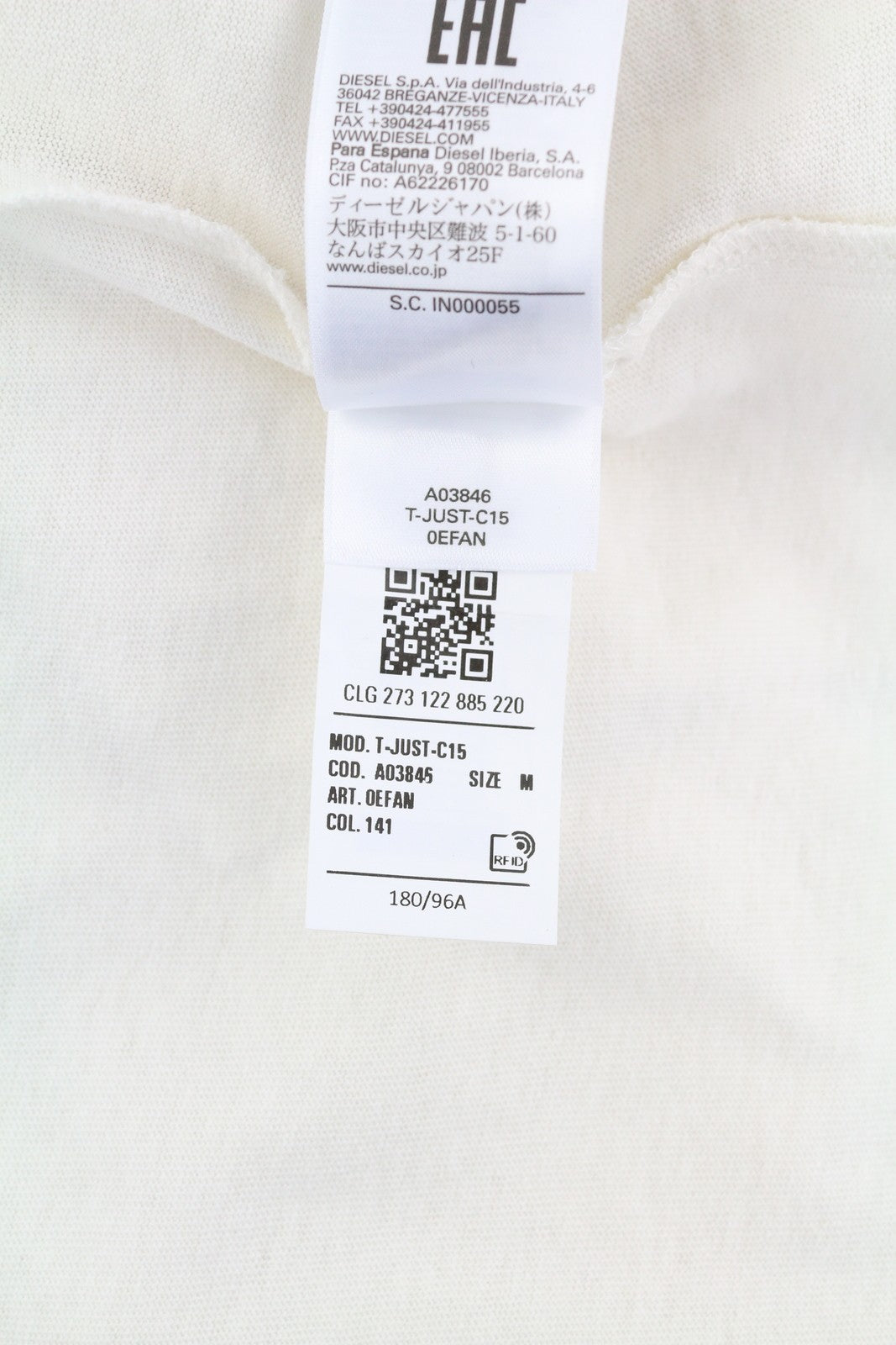 DIESEL T-Just-C15 vyriški marškinėliai M, balti, tamprūs, apvalios iškirptės, trumpomis rankovėmis.