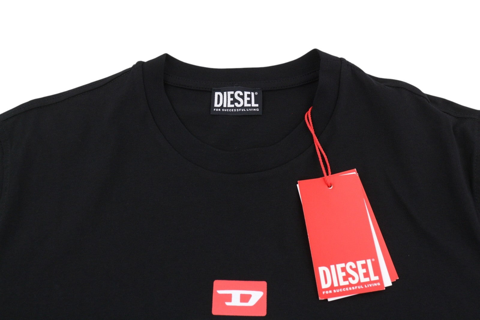 DIESEL T-Just-Small-New D Logo vyriški marškinėliai M juodi rūšiuotos rankovės trikotažo logotipas priekyje 