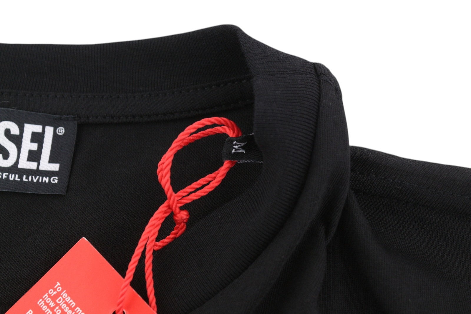 DIESEL T-Just-Small-New D Logo vyriški marškinėliai M juodi rūšiuotos rankovės trikotažo logotipas priekyje 