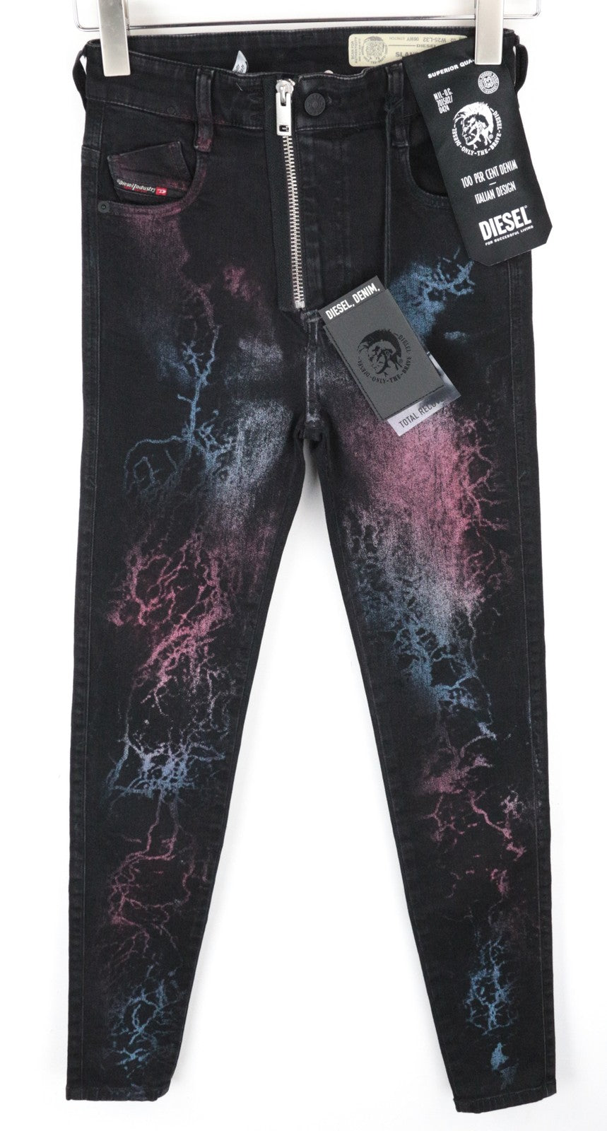 DIESEL Slandy-High-SX 069IY moteriški džinsai W26/L30 su džinsinio audinio raštu, itin aptempti 