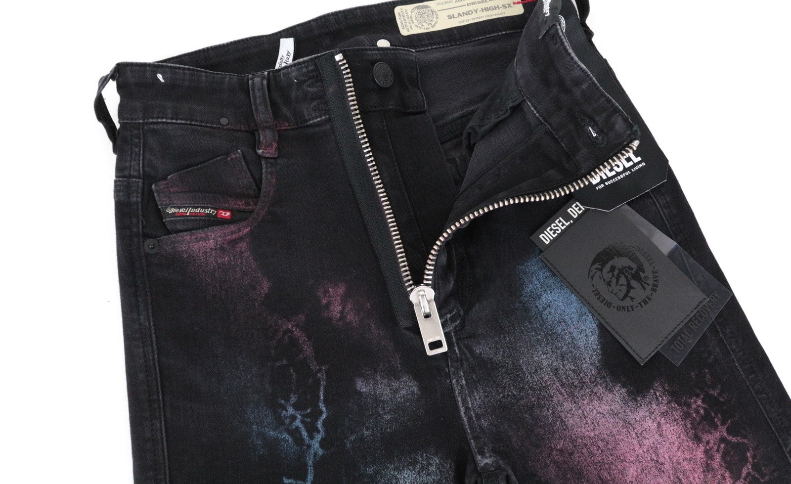 DIESEL Slandy-High-SX 069IY moteriški džinsai W26/L30 su džinsinio audinio raštu, itin aptempti 