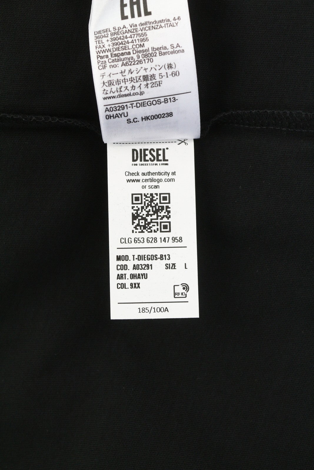 DIESEL T-Diegos-B13 vyriški marškinėliai L, juodi, tamprūs, apvalios iškirptės, trumpomis rankovėmis. 