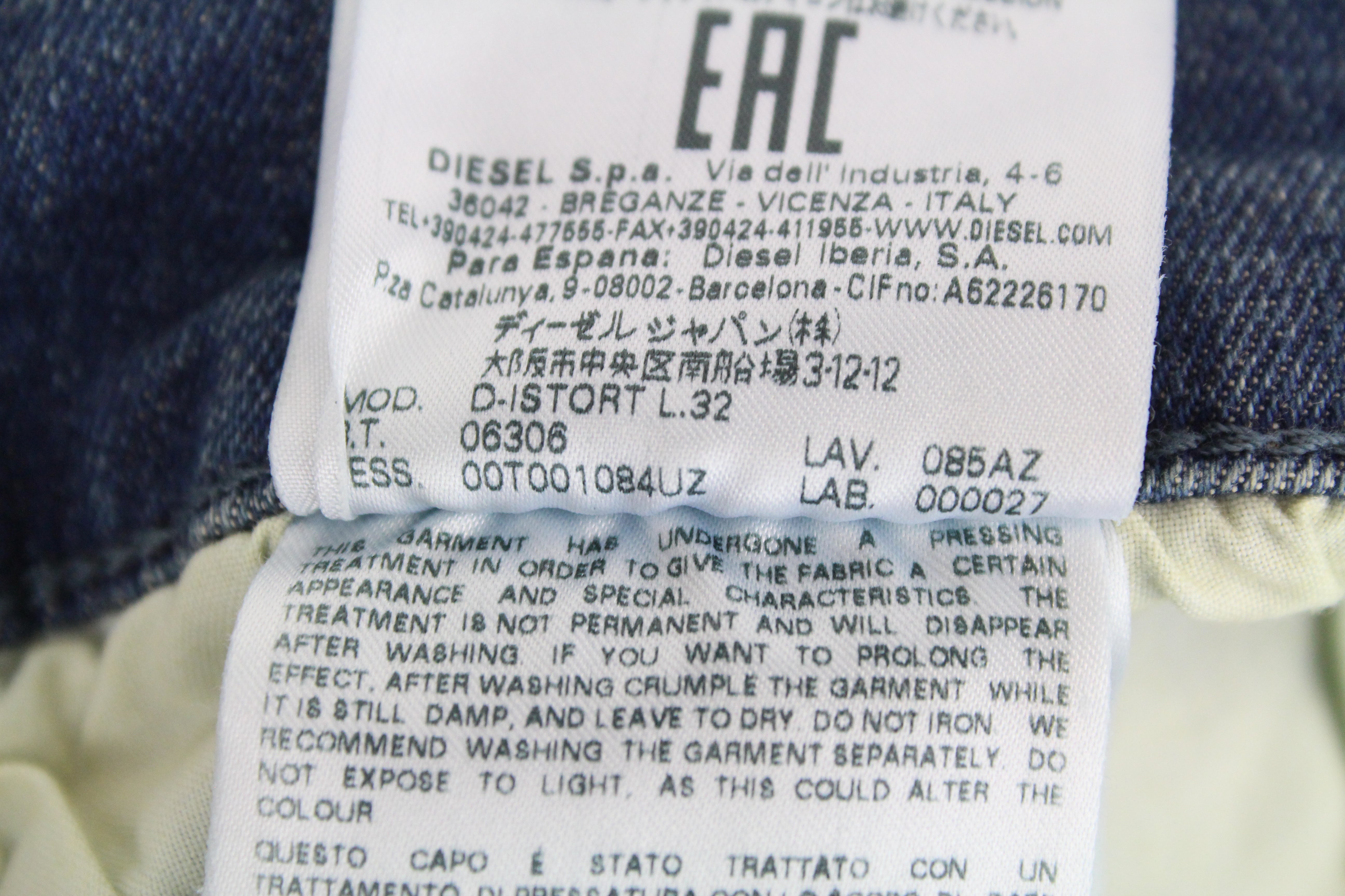 DIESEL D-Istort 085AZ vyriški džinsai W36/L32 itin aptempti, mėlyni, tamprūs, 5 kišenės 