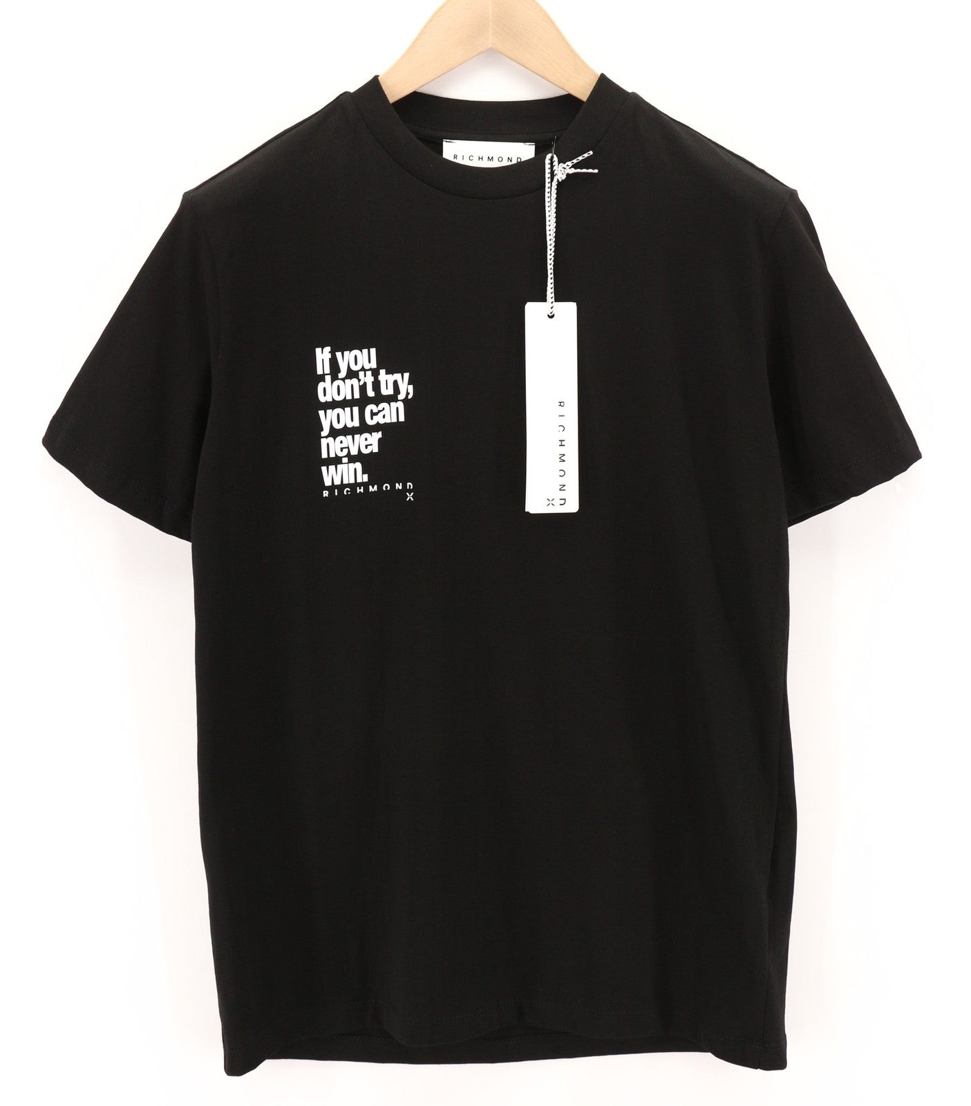 JOHN RICHMOND vyriški marškinėliai M, juodi, trumpomis rankovėmis, apvalia apykakle, su raštu, visiems metų laikams 