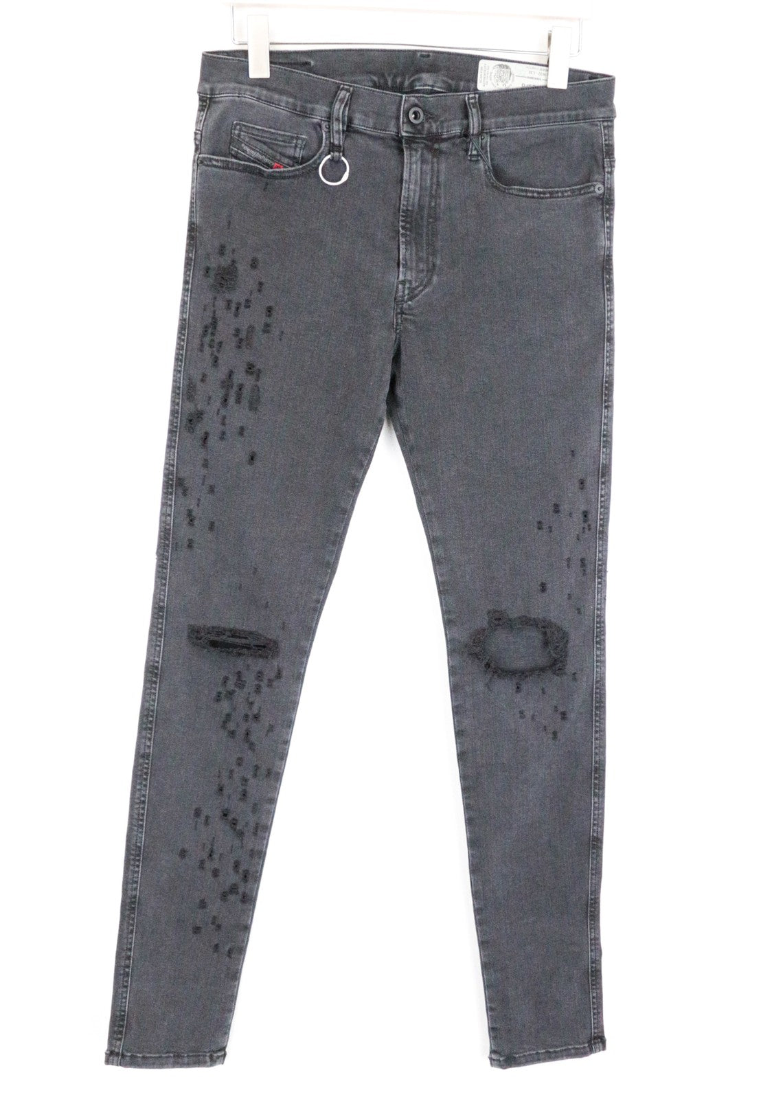 DIESEL D-Istort 085AW vyriški džinsai W32/L32 plėšyti pilki, itin aptempti, tamprūs. 