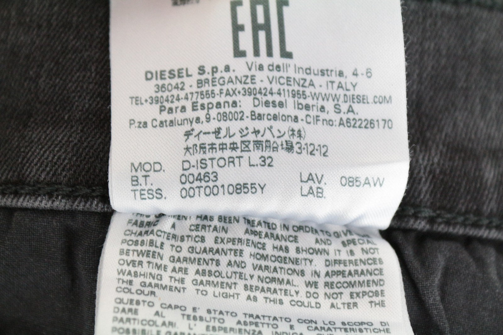 DIESEL D-Istort 085AW vyriški džinsai W32/L32 plėšyti pilki, itin aptempti, tamprūs. 