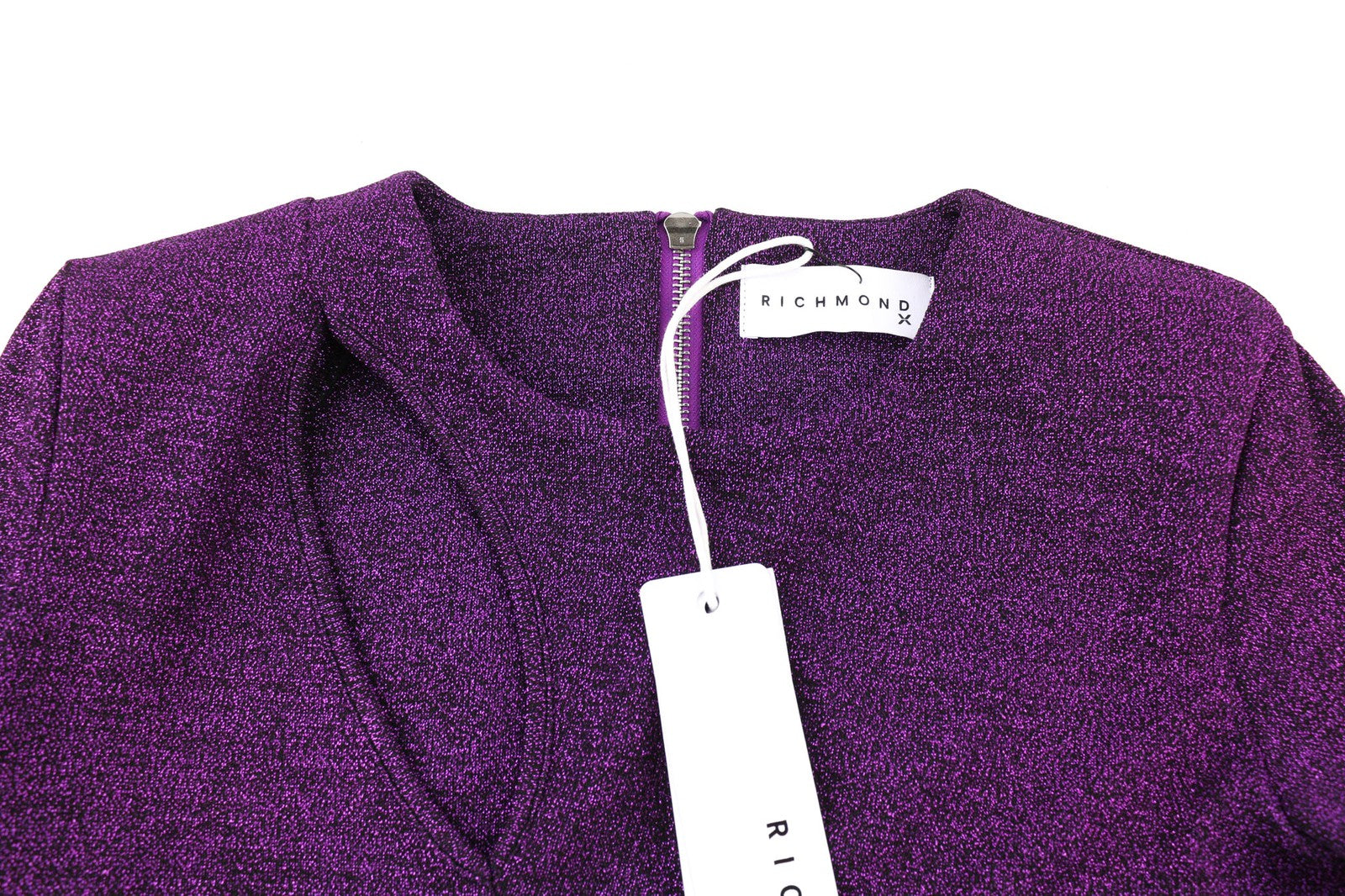 JOHN RICHMOND moteriškos klasikinės S dydžio violetinės spalvos blizgučiais aptemptos ilgomis rankovėmis šortai 