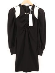 JOHN RICHMOND moteriški klasikiniai S dydžio juodi pūsti ilgomis rankovėmis polo marškinėliai su raukiniais, užtrauktuku ir mini dydžio marškinėliai 