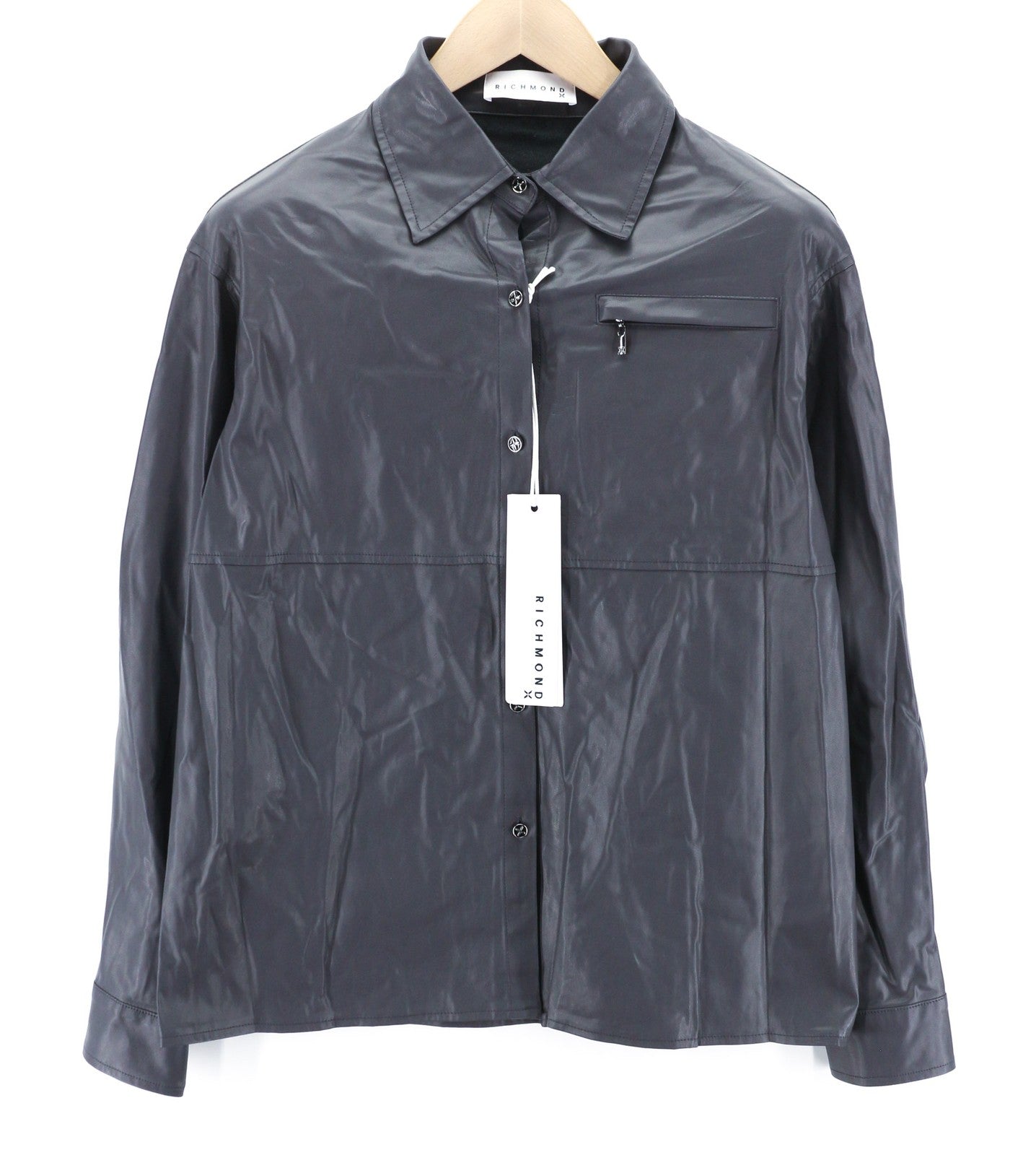 JOHN RICHMOND moteriškas pilkas dirbtinės odos sagomis užsegamų drabužių komplektas S, 2 vnt. 