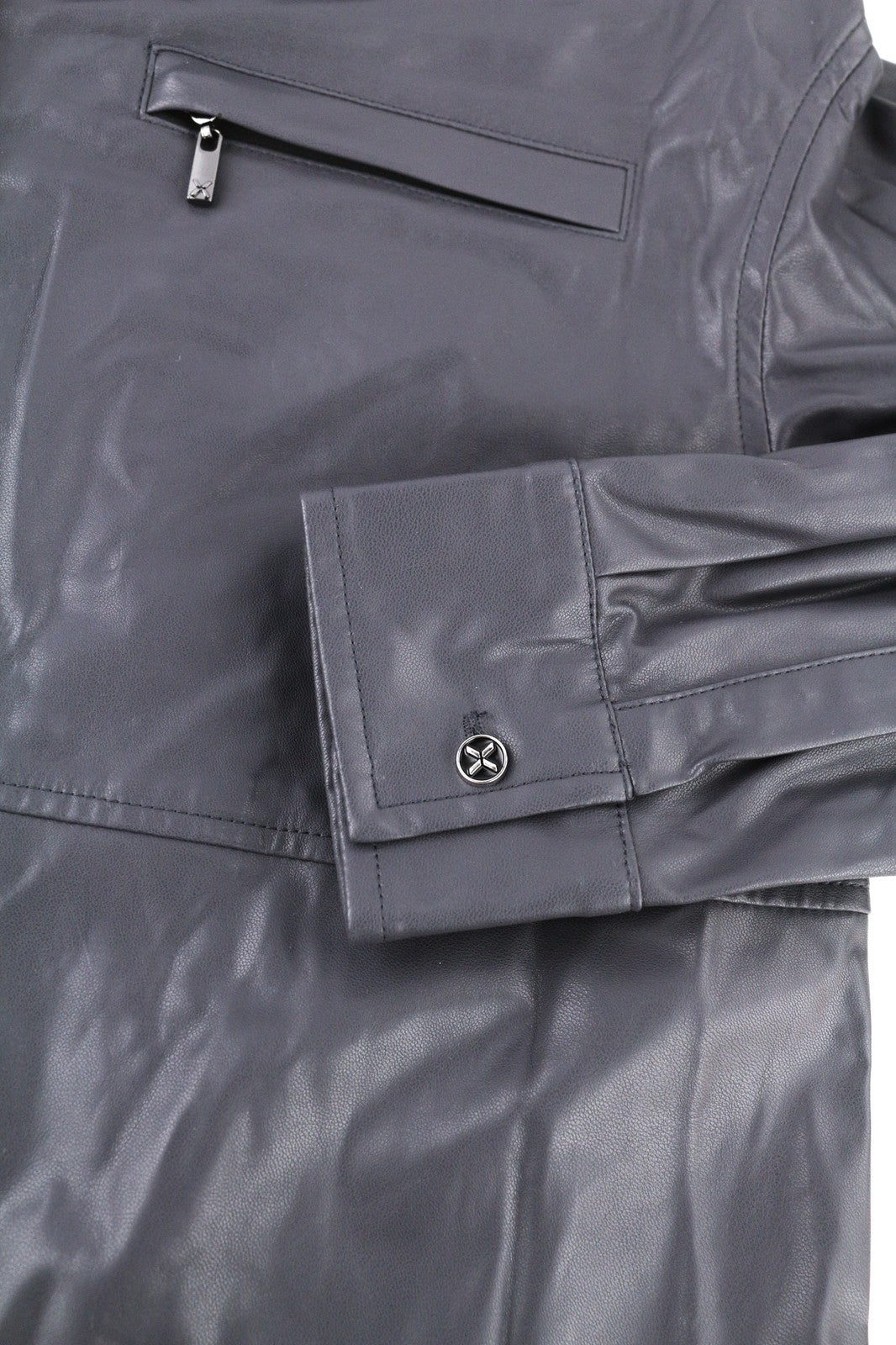 JOHN RICHMOND moteriškas pilkas dirbtinės odos sagomis užsegamų drabužių komplektas S, 2 vnt. 