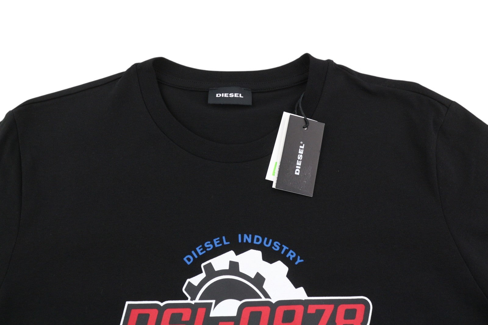 DIESEL T-Diegos-K21 vyriški marškinėliai S, juodi, tamprūs, trumpomis rankovėmis, su logotipu priekyje.