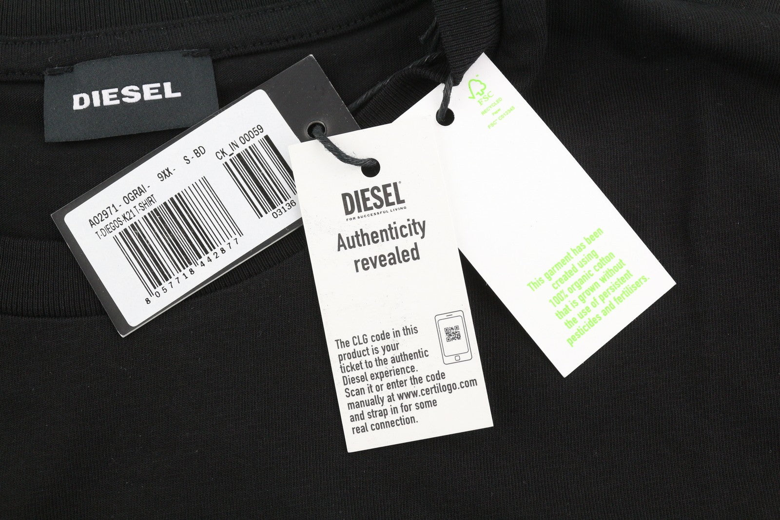 DIESEL T-Diegos-K21 vyriški marškinėliai S, juodi, tamprūs, trumpomis rankovėmis, su logotipu priekyje.