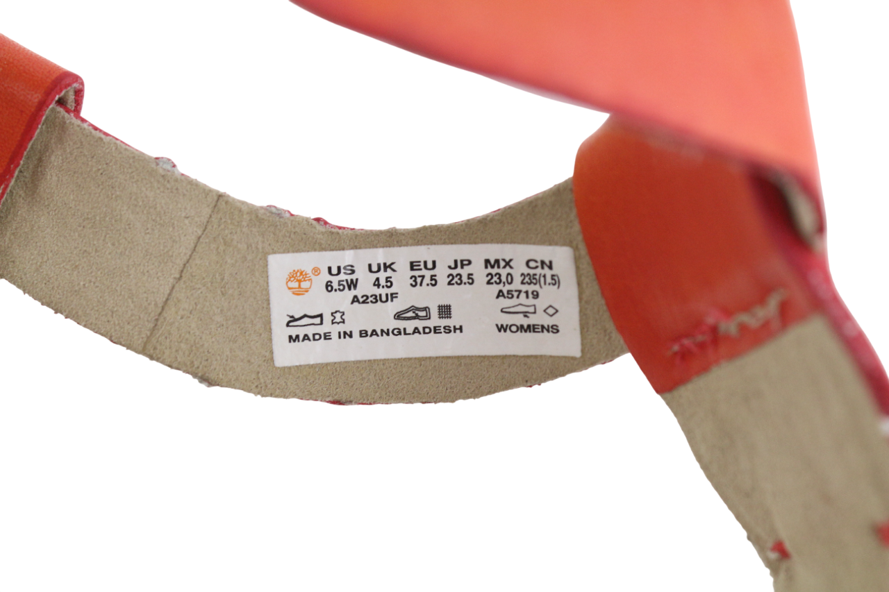 TIMBERLAND A23UF moteriškos oranžinės odinės basutės su atvira nosele, 37.5, UK4.5 