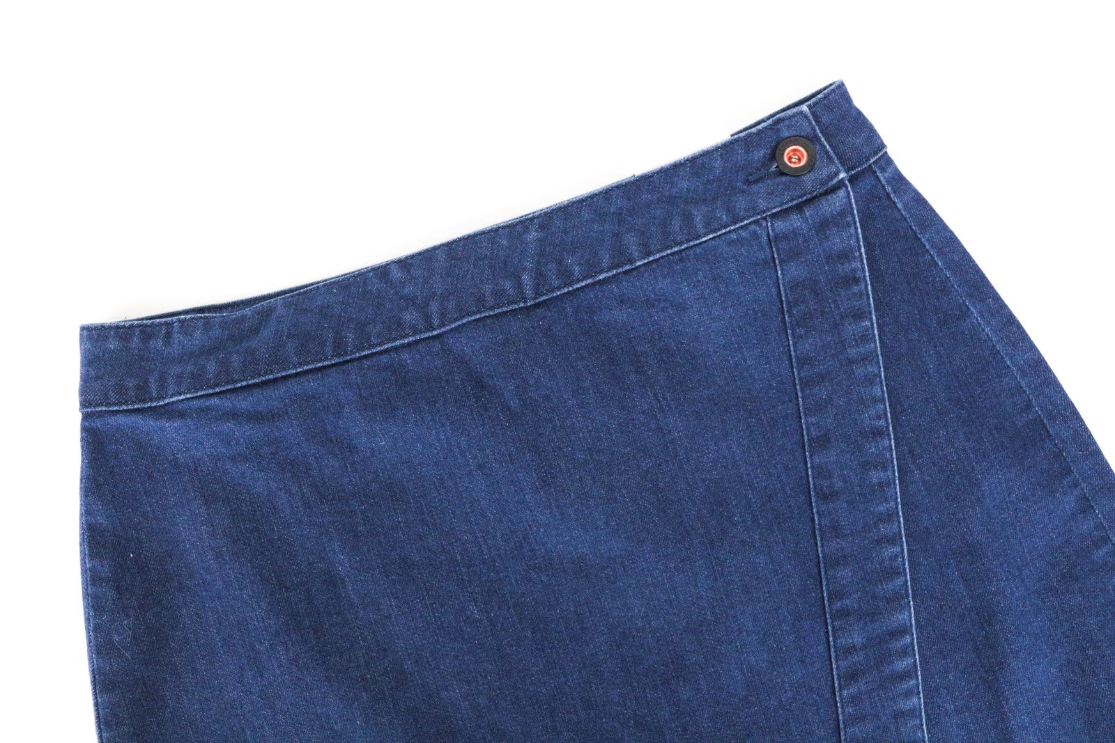 DENHAM Salinas moteriškas sijonas W25 mėlynas medvilnės mišinio tamprus džinsinis apvyniojimo stilius 