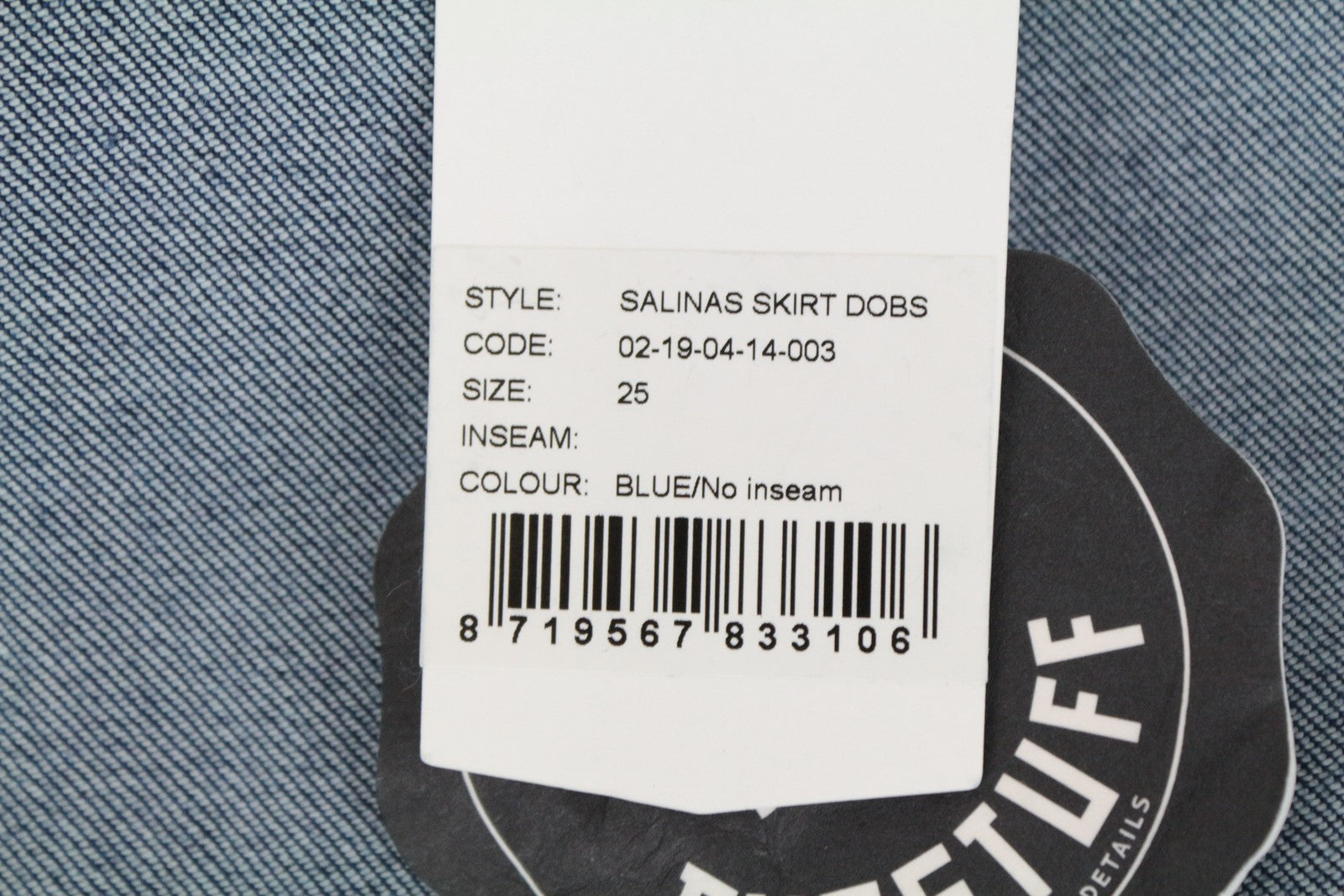 DENHAM Salinas moteriškas sijonas W25 mėlynas tamprus medvilnės mišinio mini laisvalaikio džinsinis sijonas 