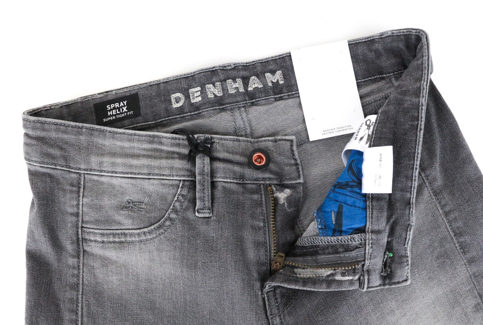 DENHAM Spray Helix Women's Jeans W24/L32 Super Skinny Washed Grey Cotton Fit