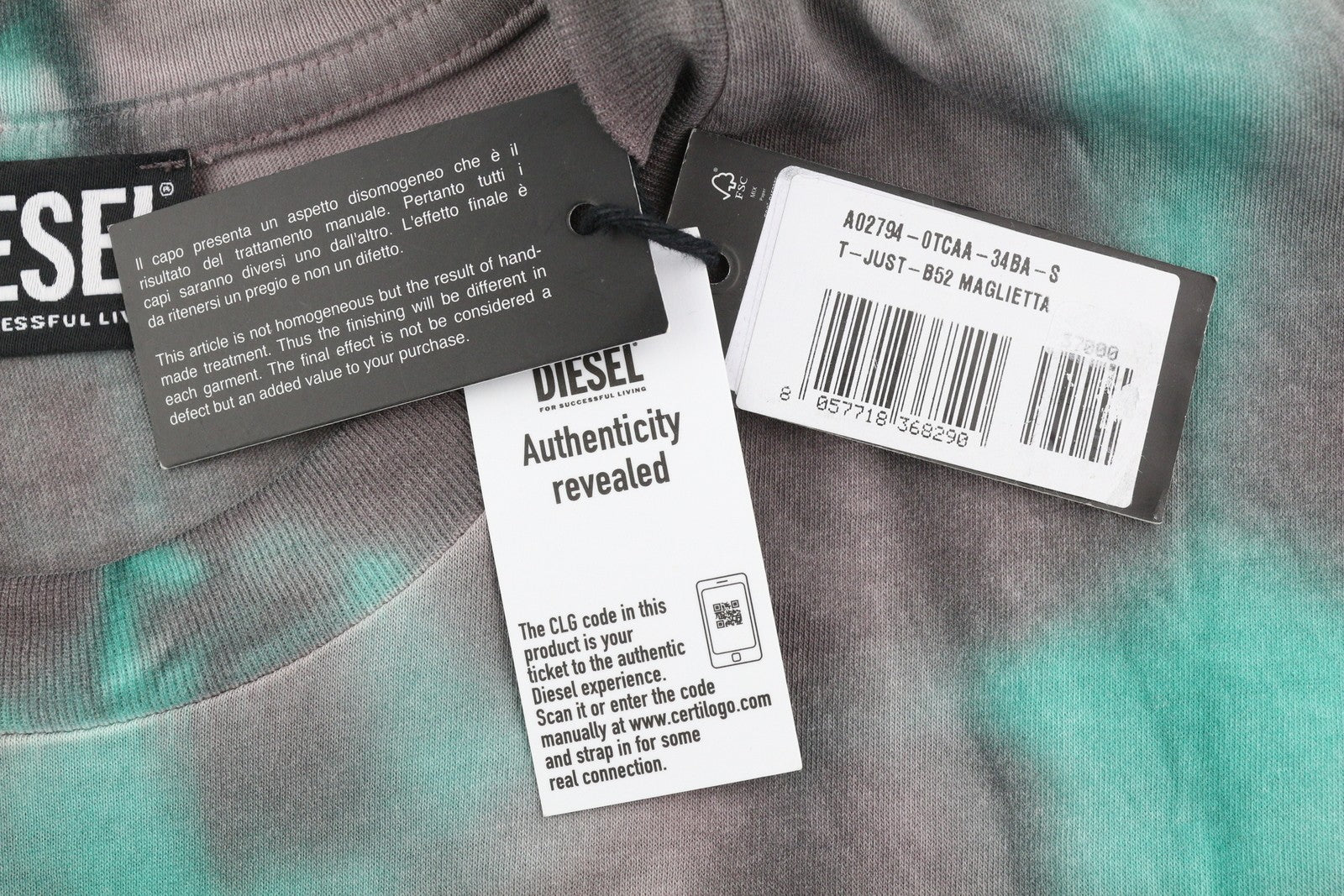 DIESEL T-Just-B52 Men T-Shirt S Short Sleeved Acid Wash Effect Crew RRP€125