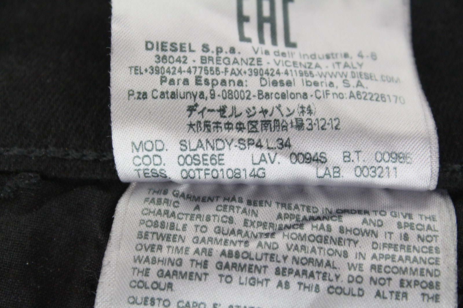 DIESEL Slandy-SP4 0094S moteriški džinsai W26/L34 juodi, dengti, itin aptempti 