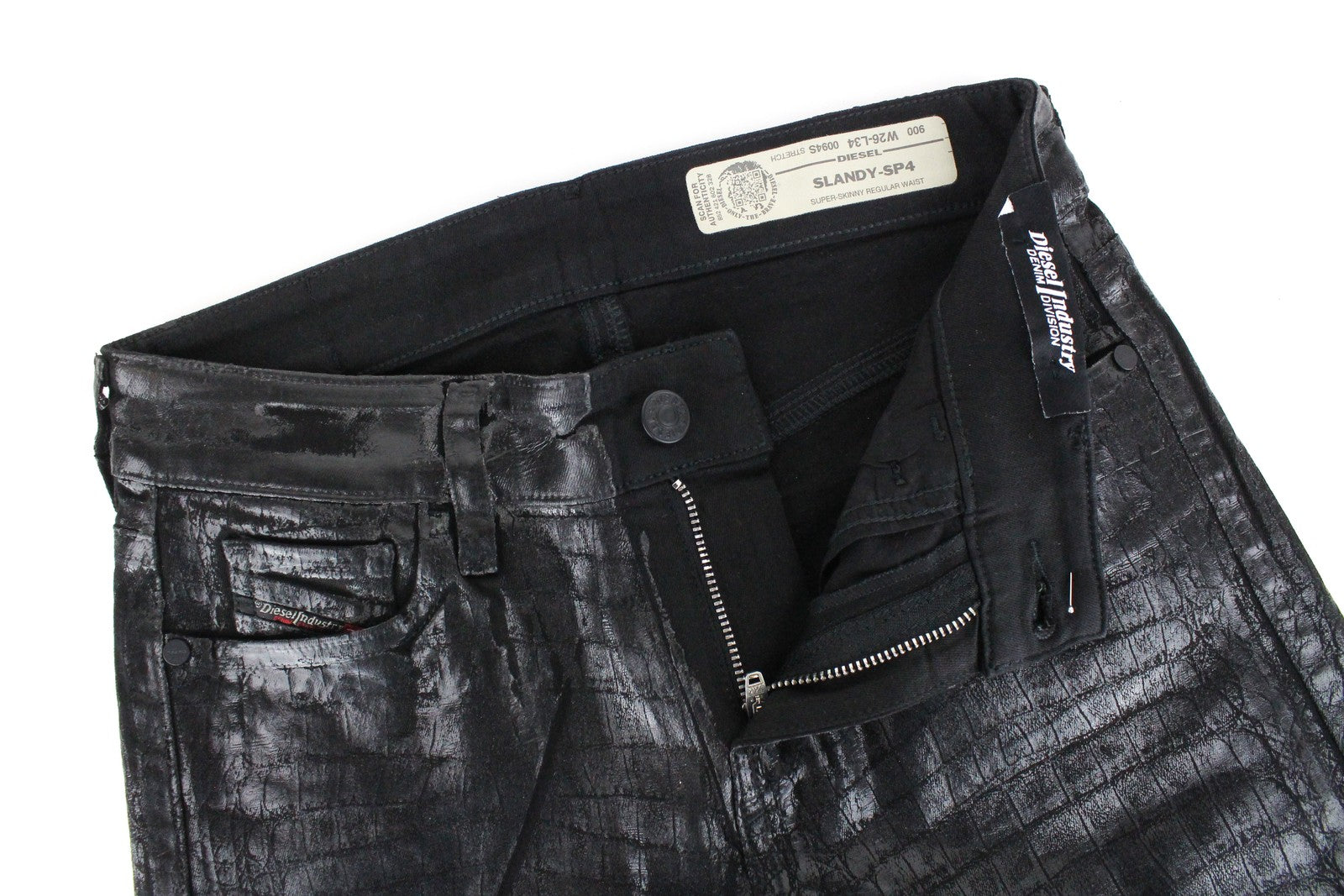 DIESEL Slandy-SP4 0094S moteriški džinsai W26/L34 juodi, dengti, itin aptempti 