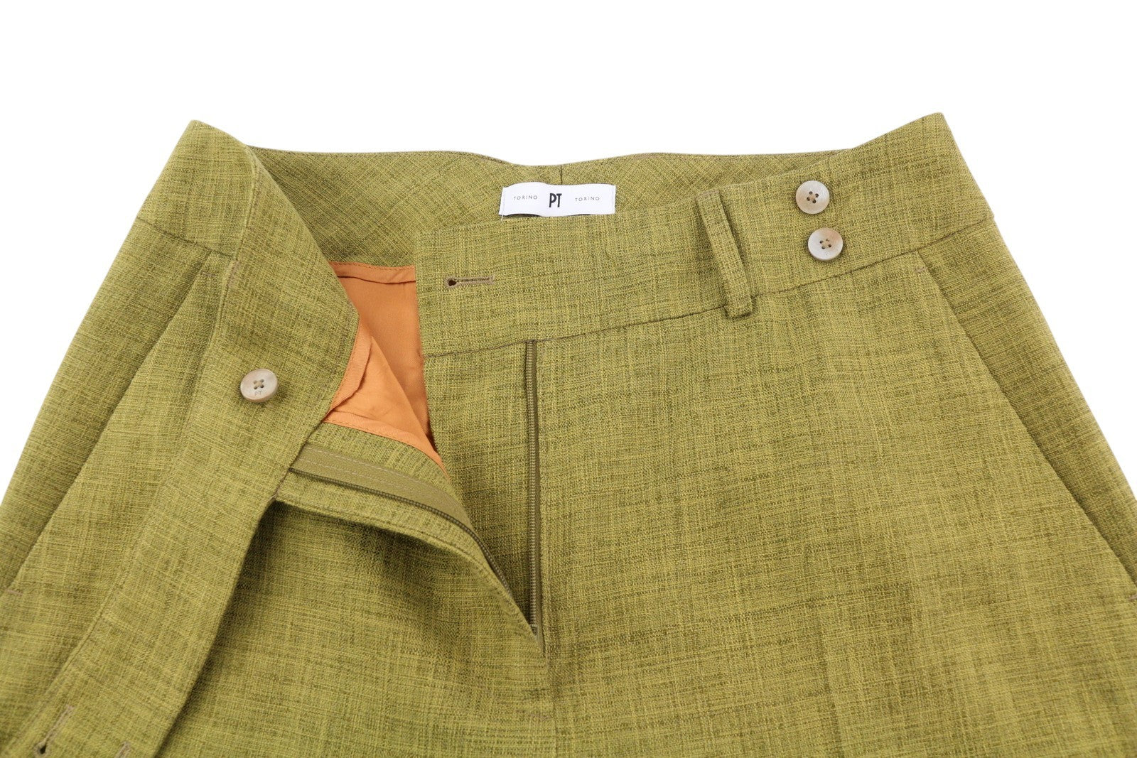 PT TORINO Judy moteriškos kelnės, 46 m. ​​žalios, aukštu liemeniu, platėjančiomis raštuotomis, iki kulkšnių. 