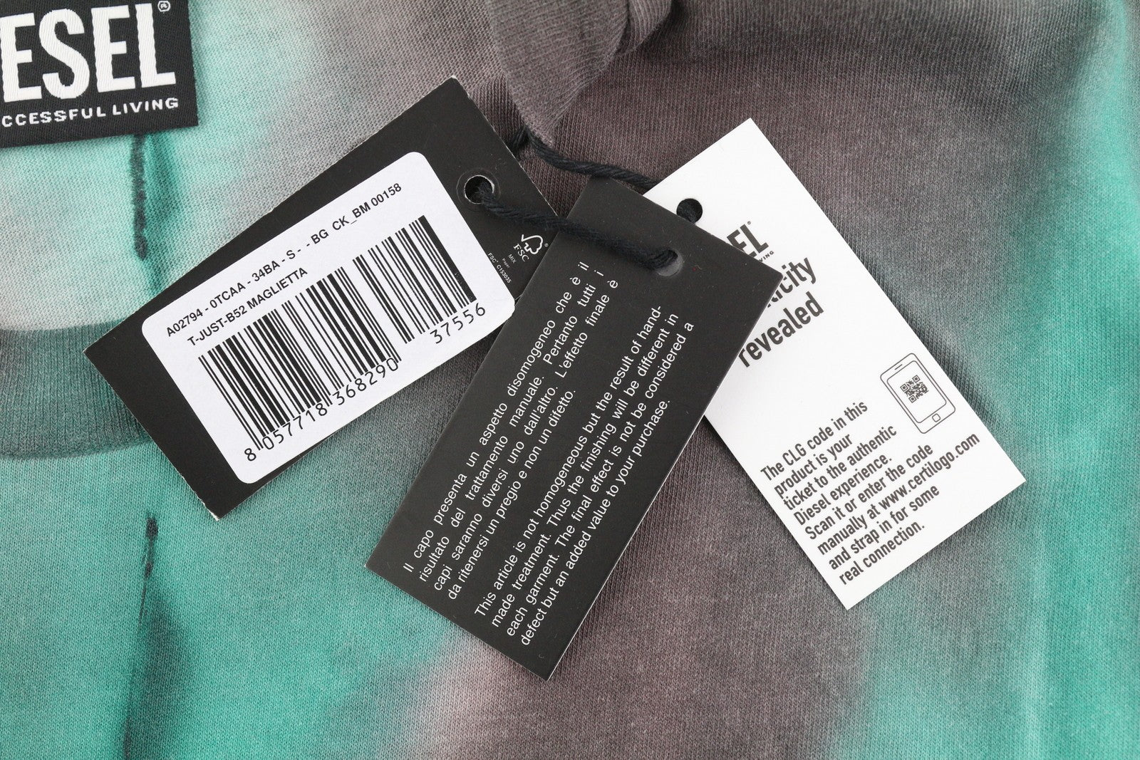 DIESEL T-Just-B52 Men T-Shirt S Short Sleeved Acid Wash Effect Crew Neck RRP€125