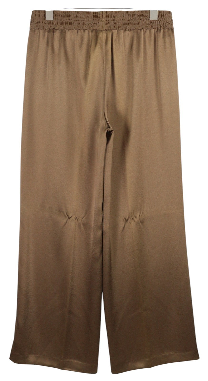 PT TORINO Lydia moteriškos kelnės, 46, rudos, blizgios, elastingu juosmeniu, platėjančiomis kišenėmis kojose. 