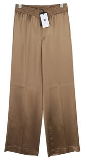 PT TORINO Lydia moteriškos kelnės, 40 dydis, rudos, blizgios, tamprios juosmens, platėjančios kišenės kojose. 